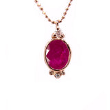 Oval Ruby Pendant with Diamonds Pendant Jaine K Designs   