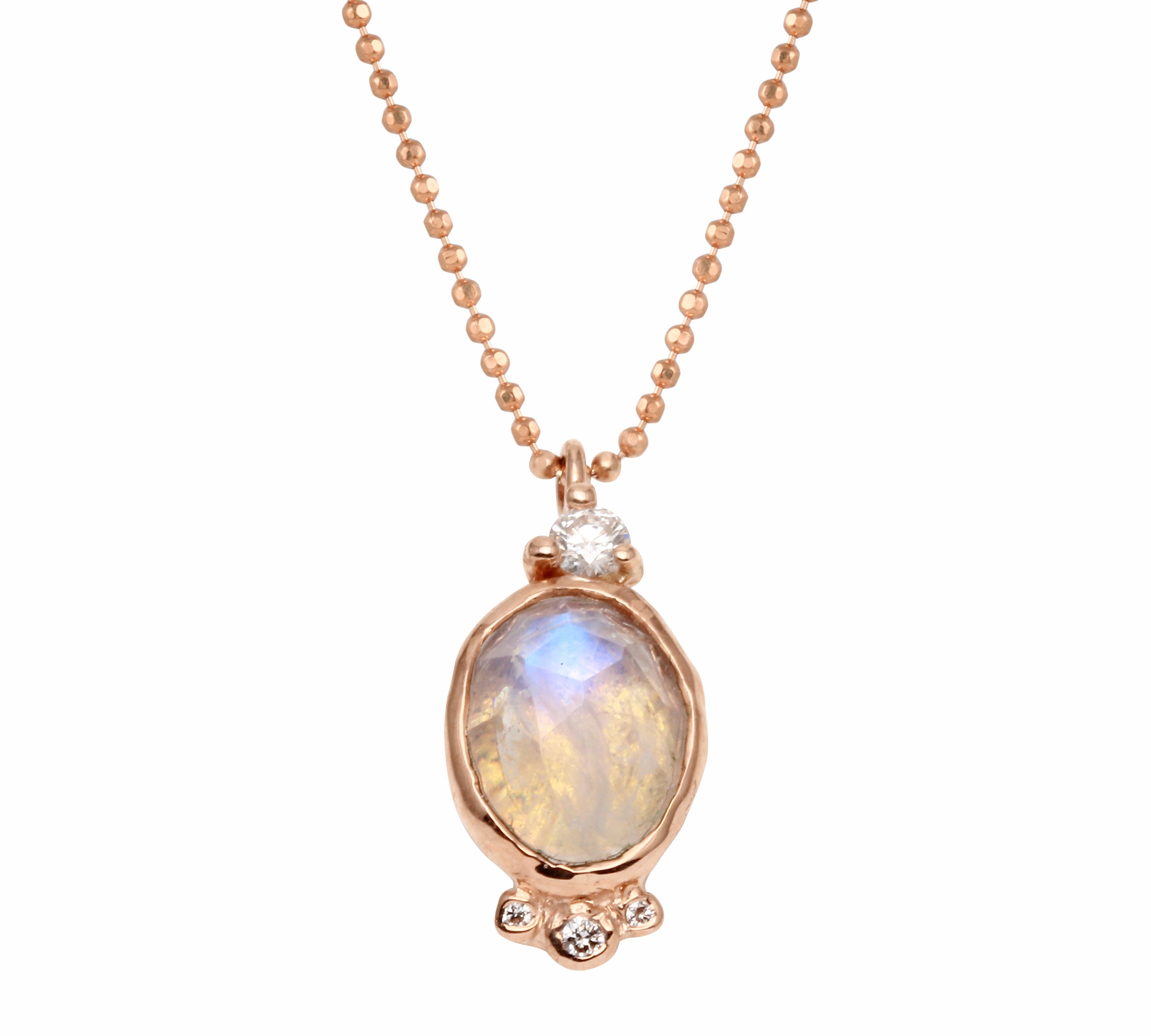 Oval Moonstone Necklace with Diamonds Pendant Jaine K Designs Rose Gold  