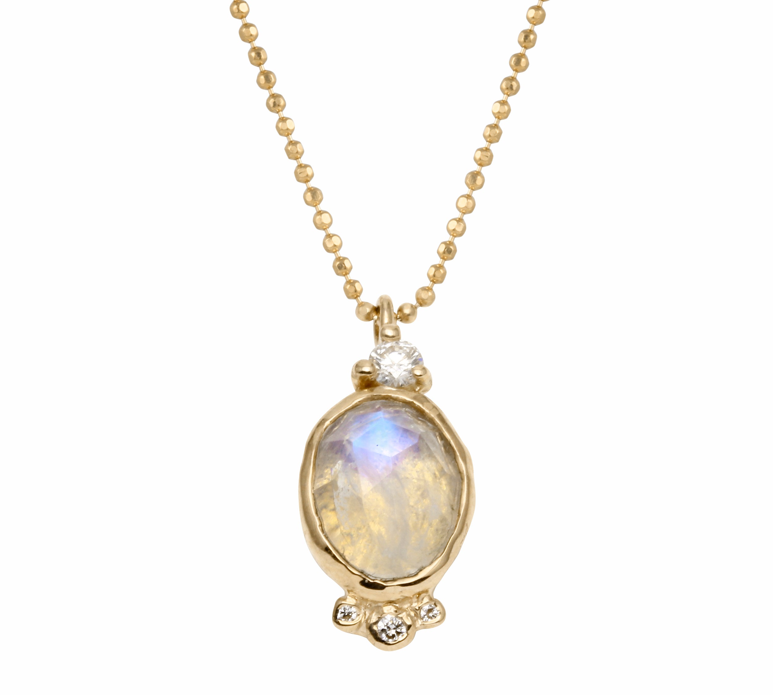Oval Moonstone Necklace with Diamonds Pendant Jaine K Designs Yellow Gold  