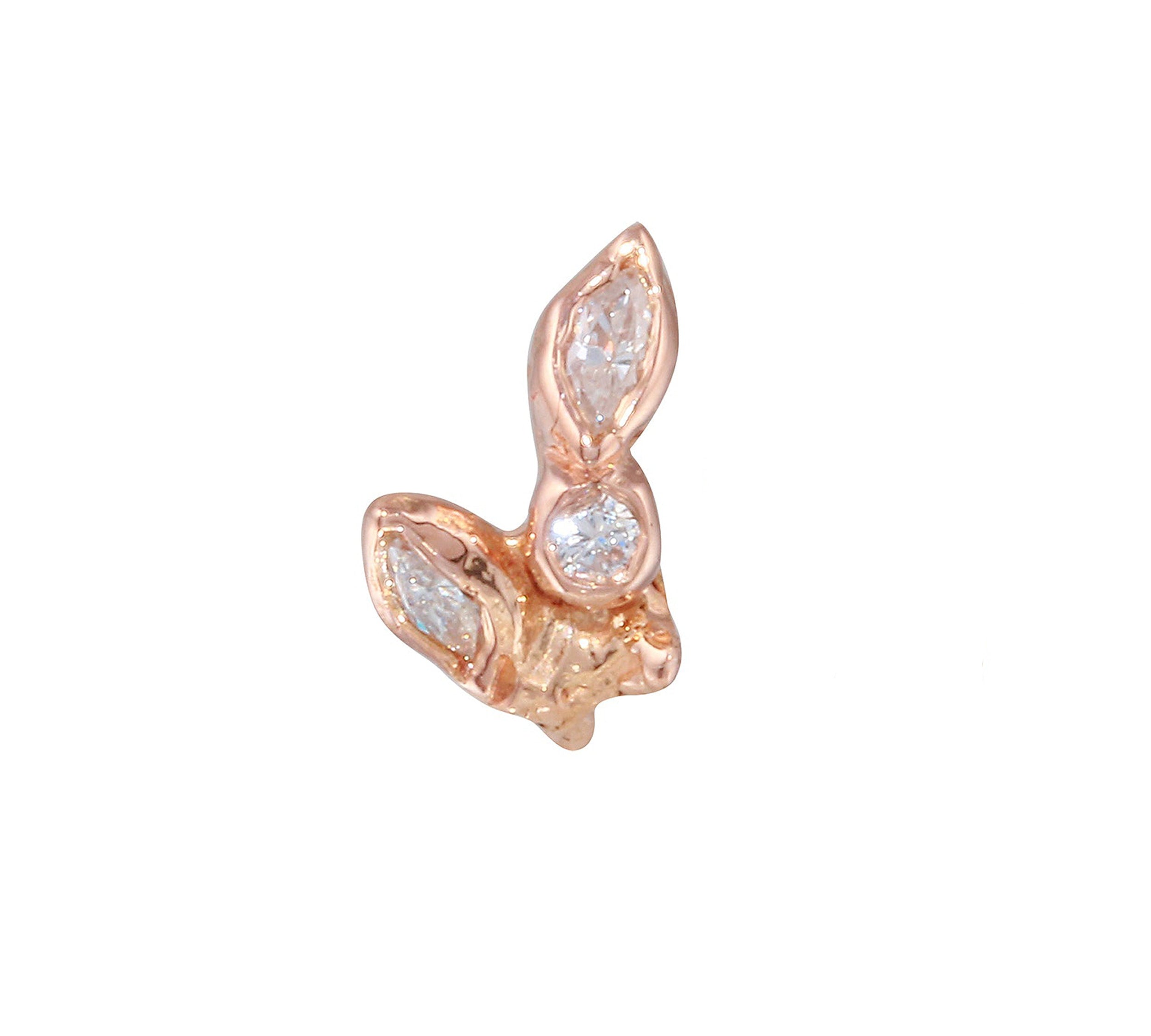 Stem Leaf Marquise Diamond Stud Stud Earrings Jaine K Designs Rose Gold Single