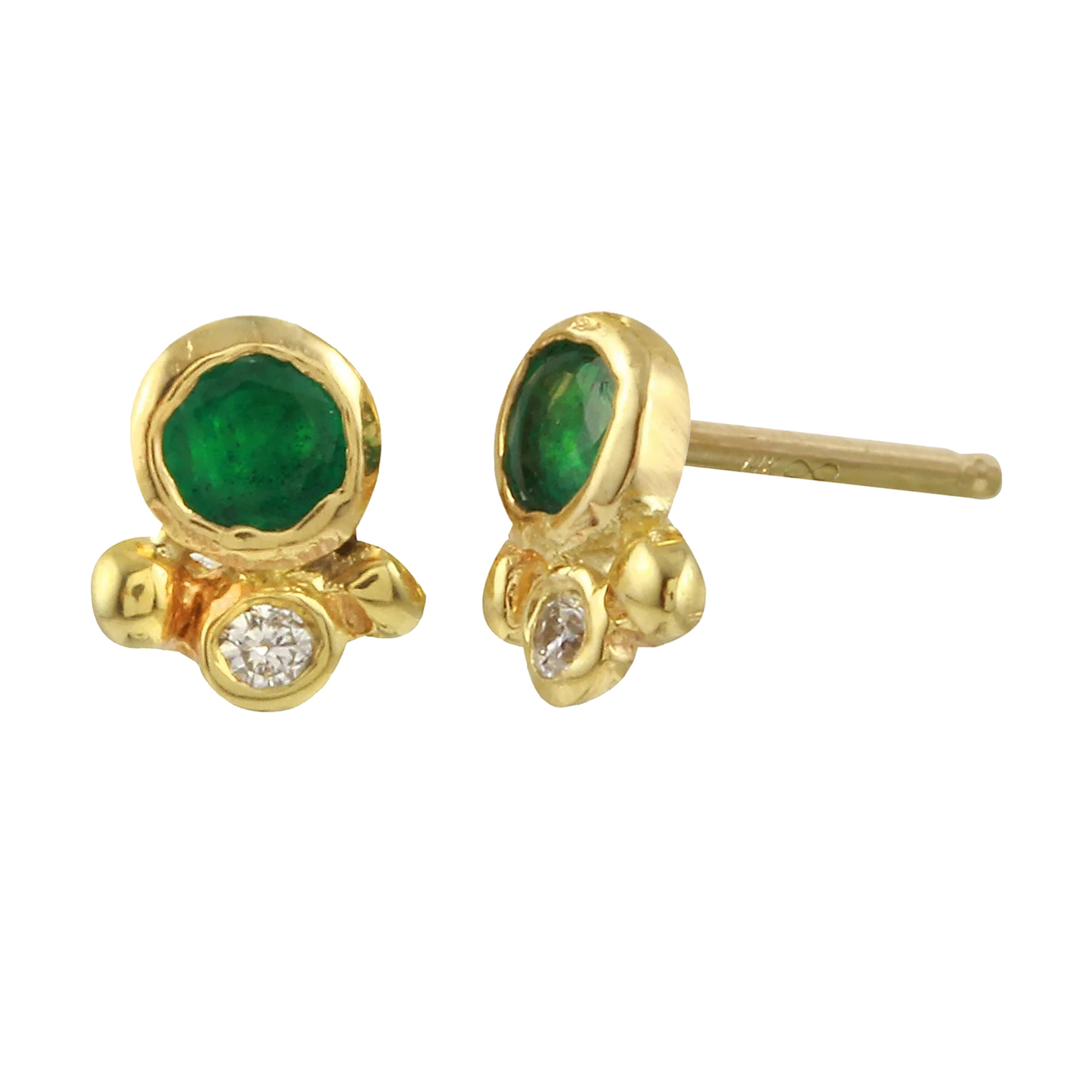 Emerald and Diamond Dot Stud Stud Earrings Jaine K Designs Pair