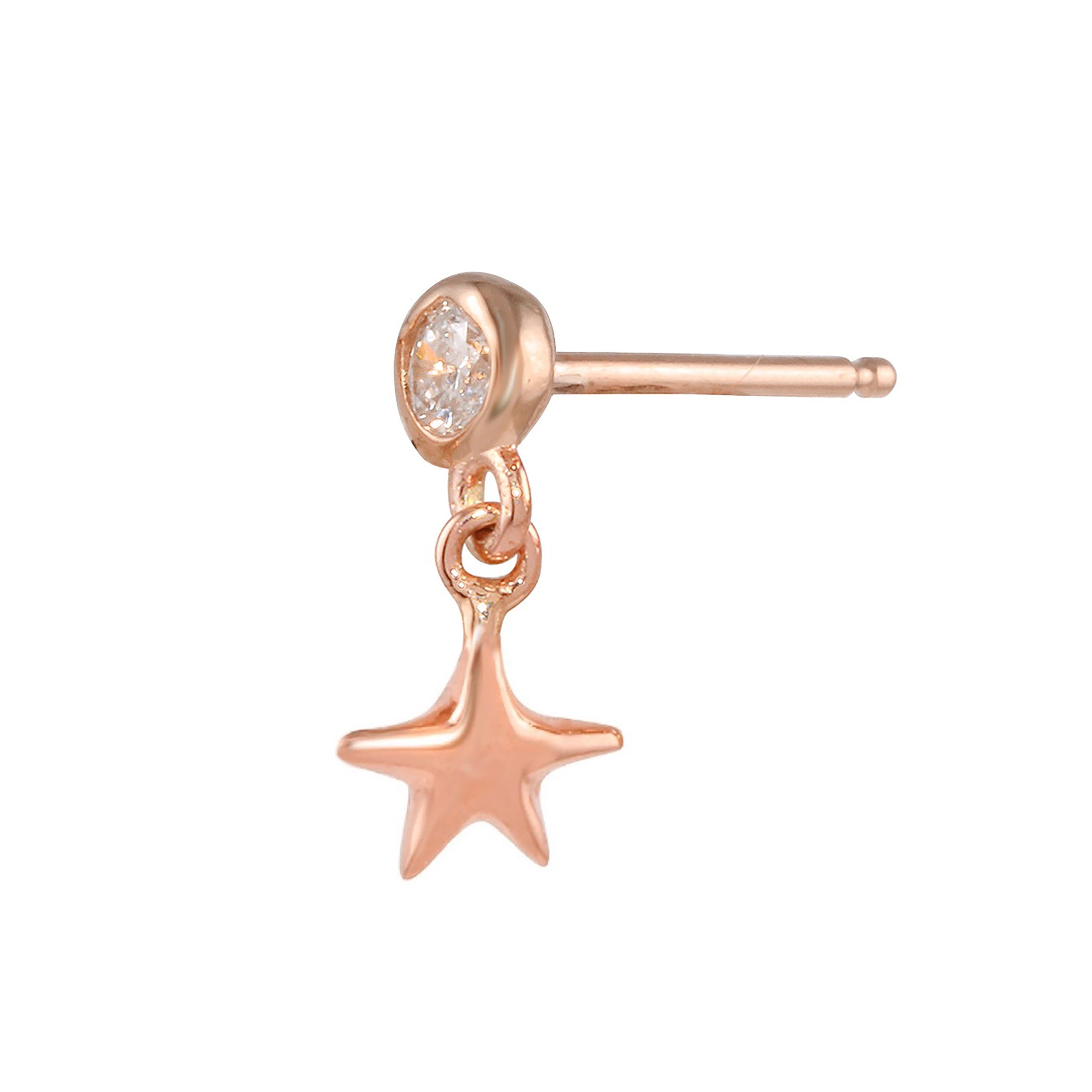 Diamond Bezel Star Dangle Earring Drop Earrings Jaine K Designs Rose Gold Without Diamond Bezel Single