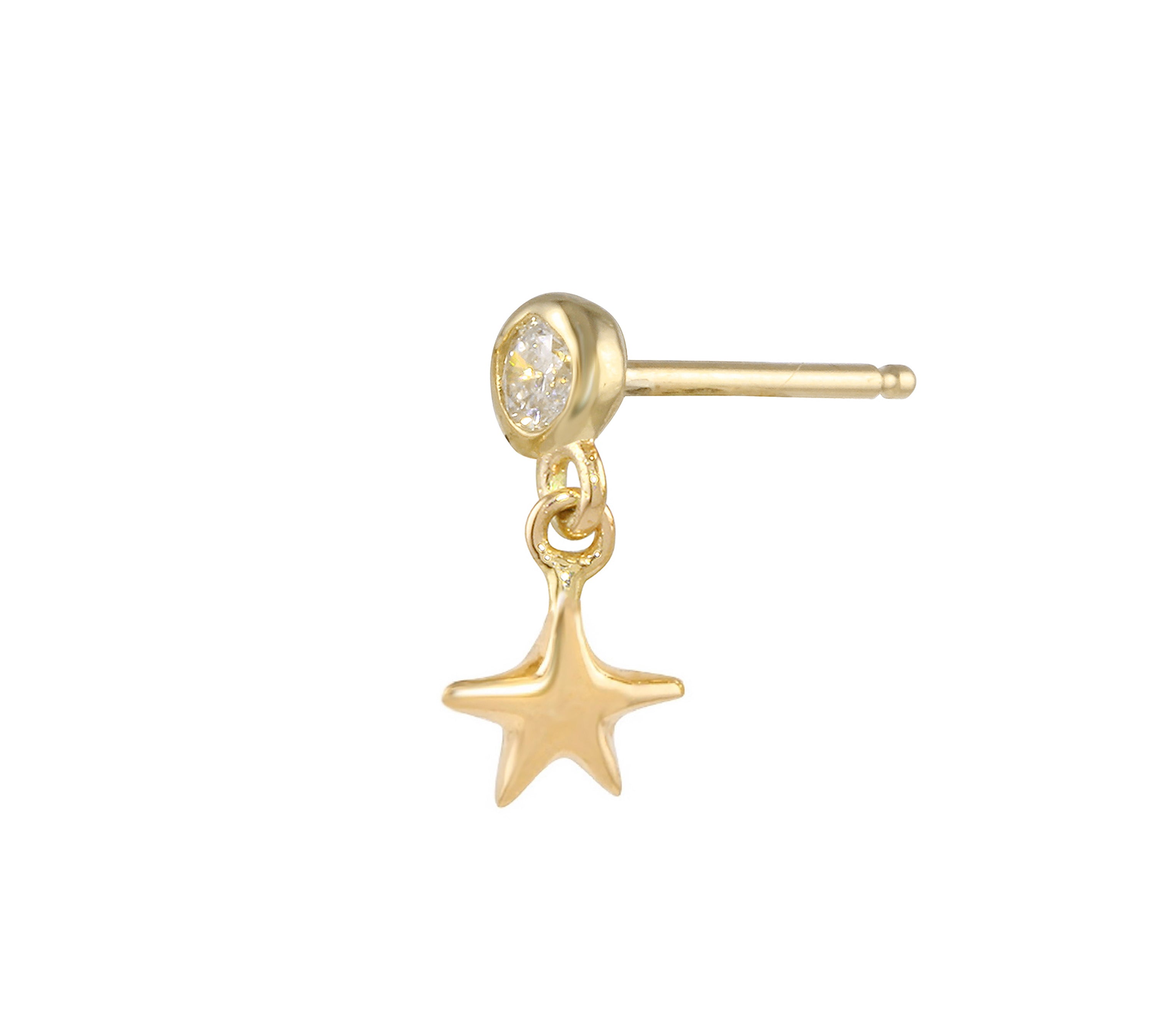 Diamond Bezel Star Dangle Earring Drop Earrings Jaine K Designs Yellow Gold Without Diamond Bezel Single