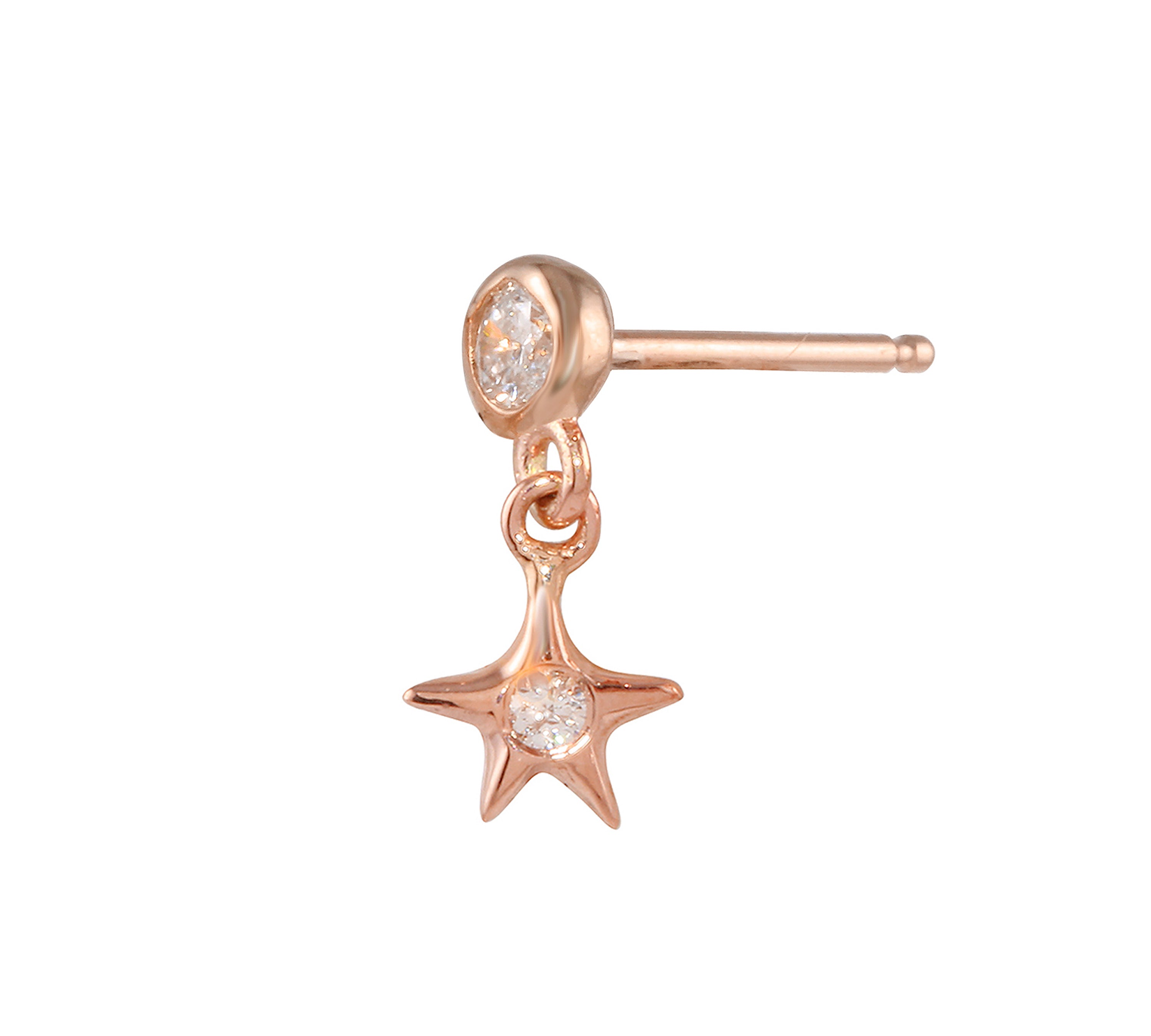 Diamond Bezel Star Dangle Earring Drop Earrings Jaine K Designs Rose Gold With Diamond Bezel Single