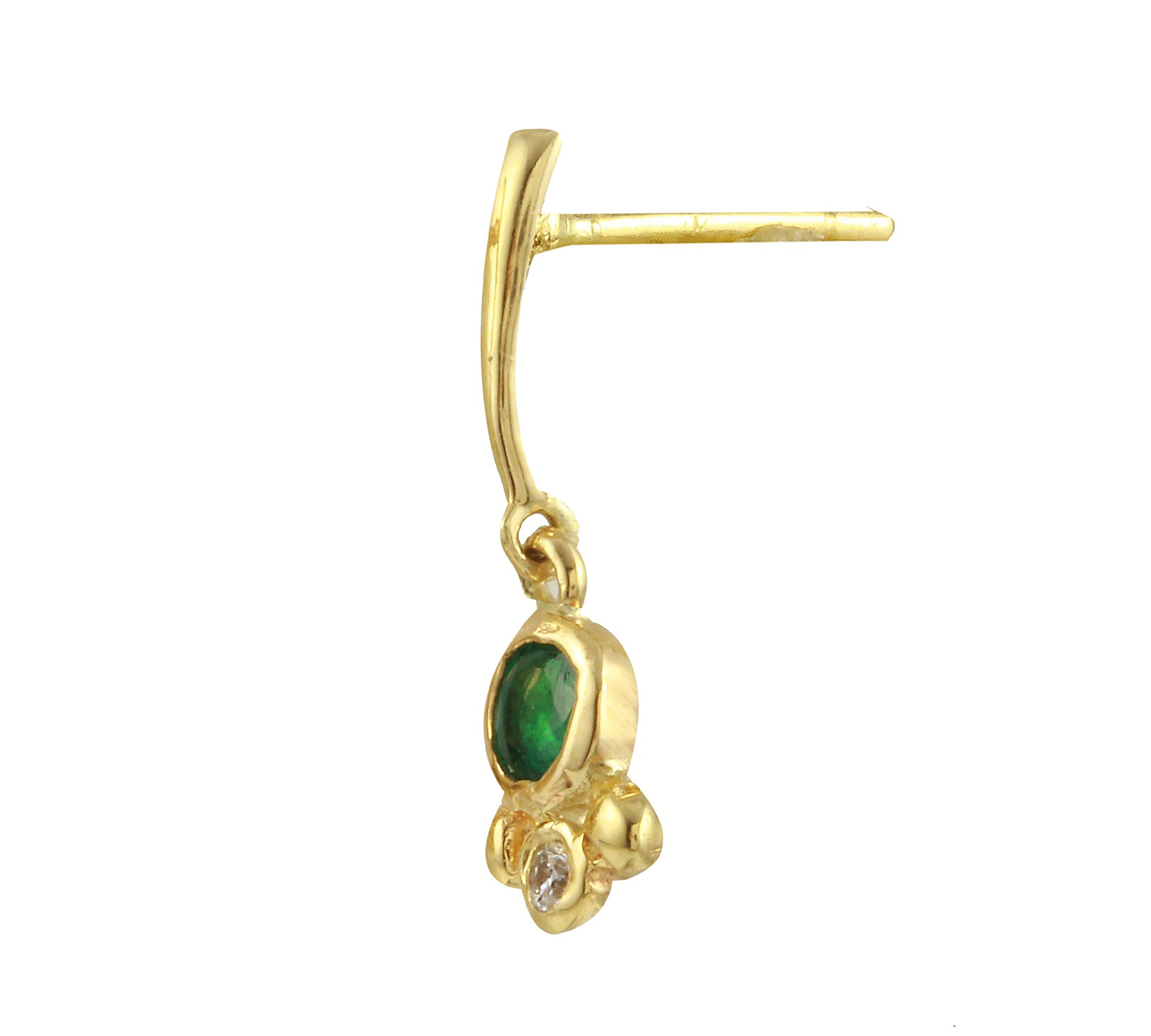 Emerald Bezel w/ Diamond Gold Line Dangle Stud Drop Earrings Jaine K Designs Single