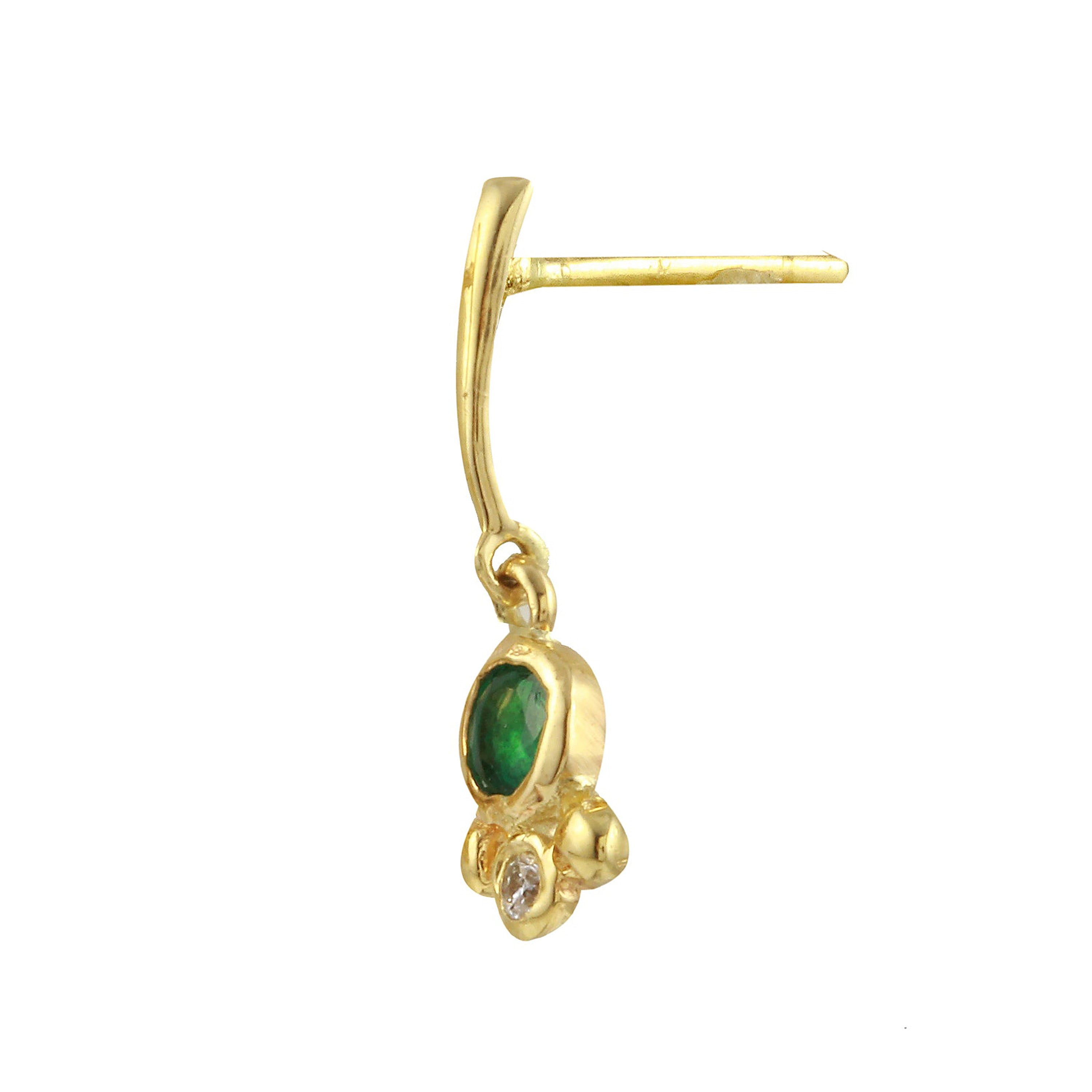 Emerald Bezel w/ Diamond Gold Line Dangle Stud Drop Earrings Jaine K Designs Single