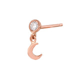 Diamond Bezel with Crescent Moon Stud Earring Drop Earrings Jaine K Designs Single Rose Gold