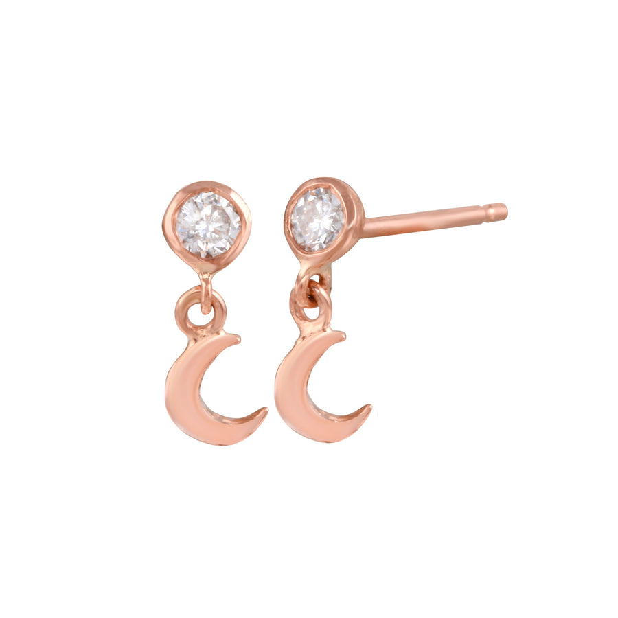 14k Gold and Diamond Bezel Moon Dangle Stud Stud Jaine K Designs   