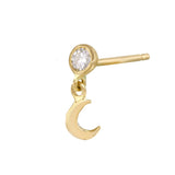 Diamond Bezel with Crescent Moon Stud Earring Drop Earrings Jaine K Designs Single Yellow Gold