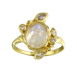 Oval Leaf Ring Cocktail Jaine K Designs Yellow Gold/Moonstone  