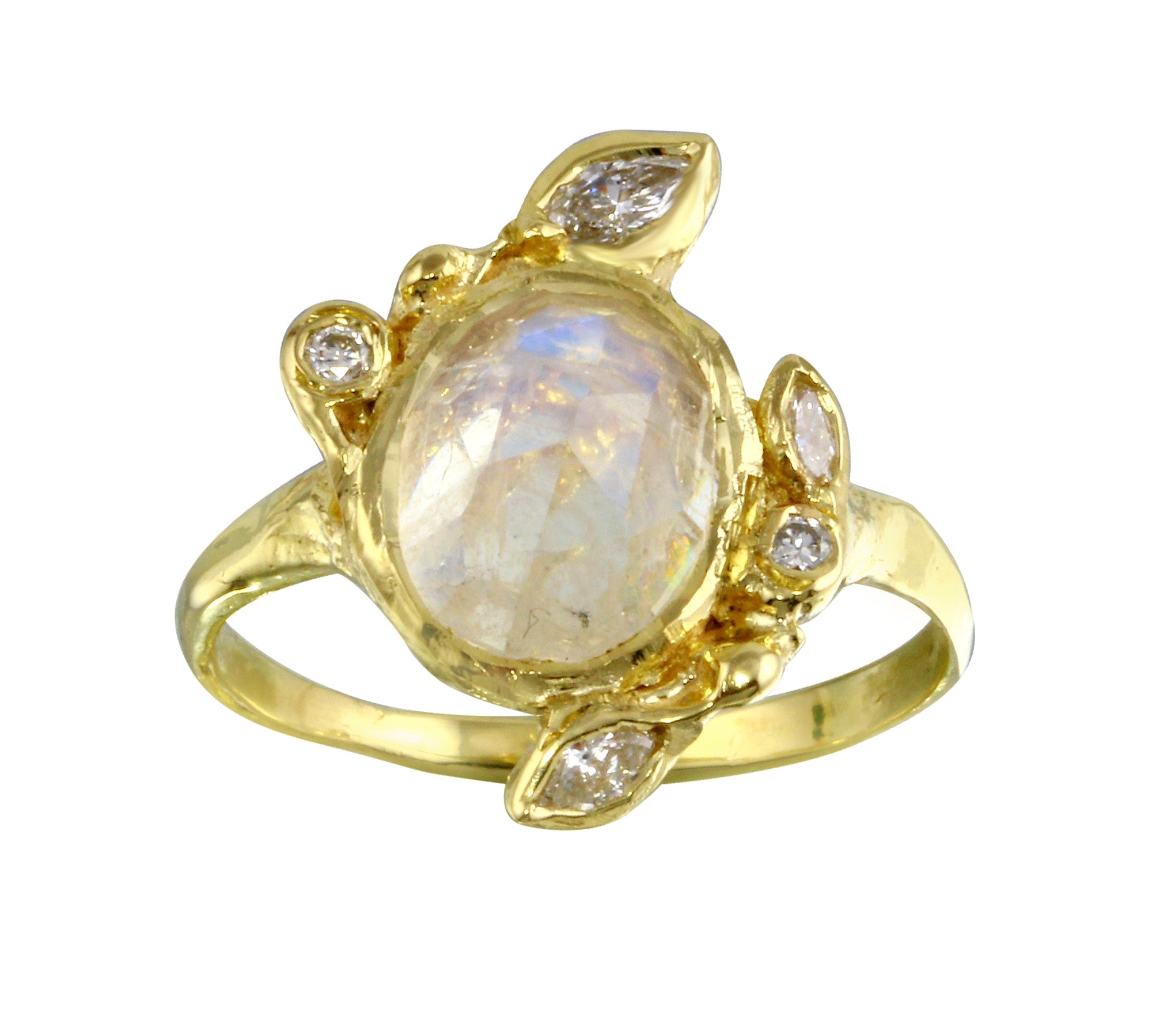 Oval Moonstone Leaf Ring Cocktail Jaine K Designs Yellow Gold  