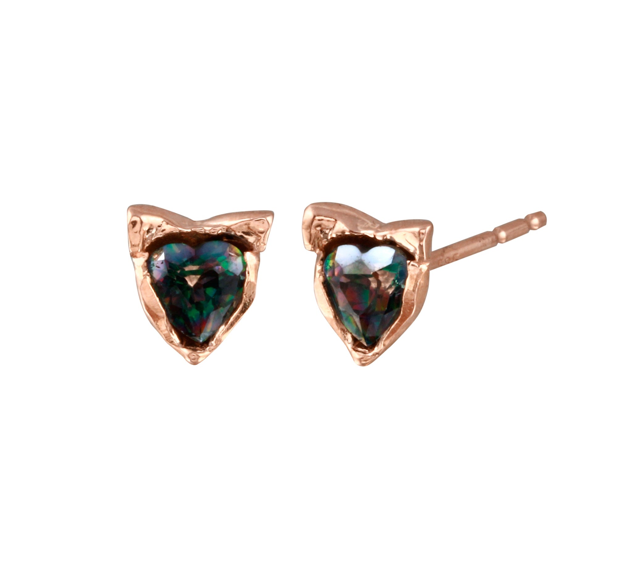 Cat Heart Stud Stud Earrings Jaine K Designs Rainbow Topaz Rose Gold 