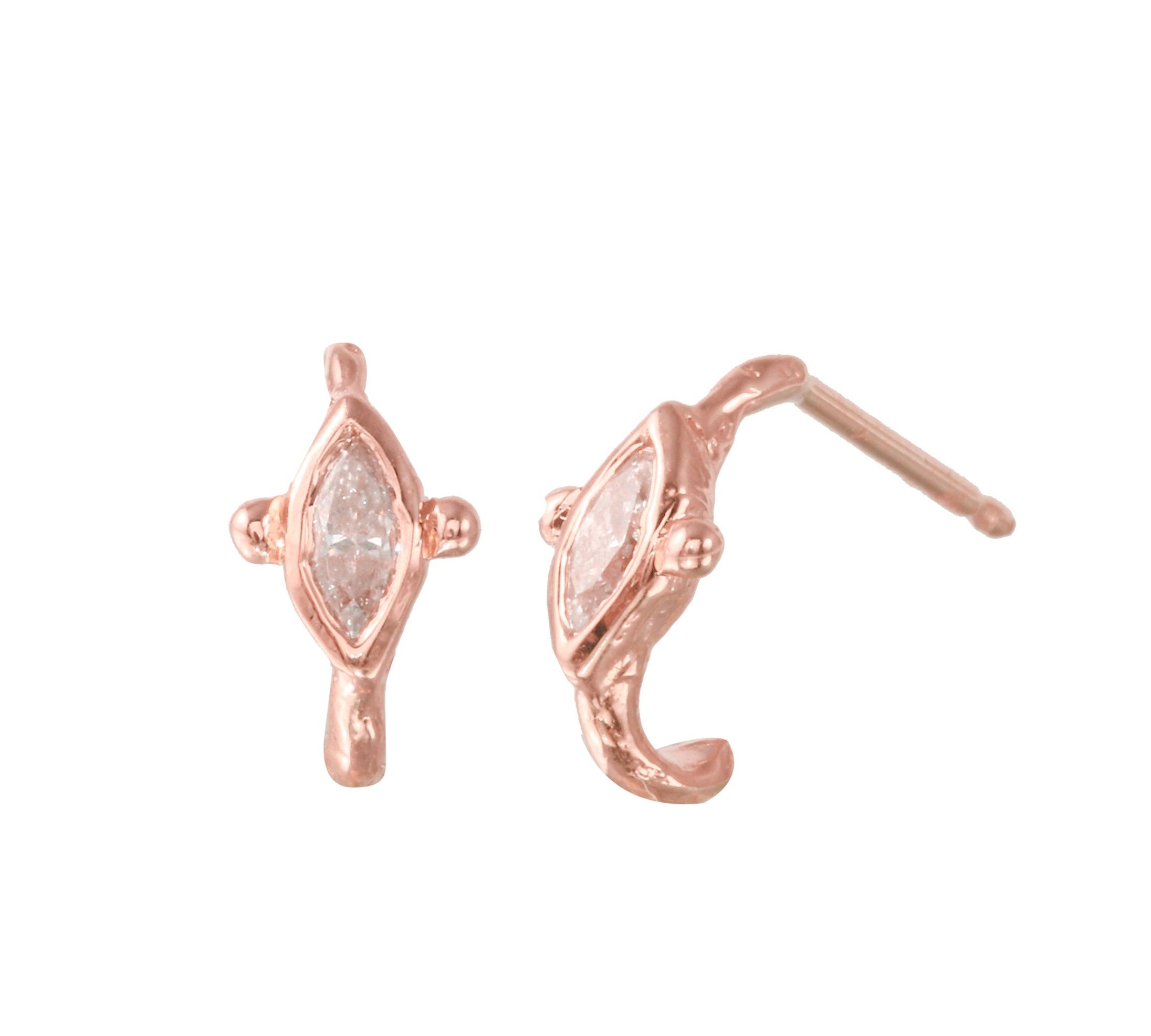 Marquise Diamond Half-Hoop Stud Stud Earrings Jaine K Designs Pair Rose Gold