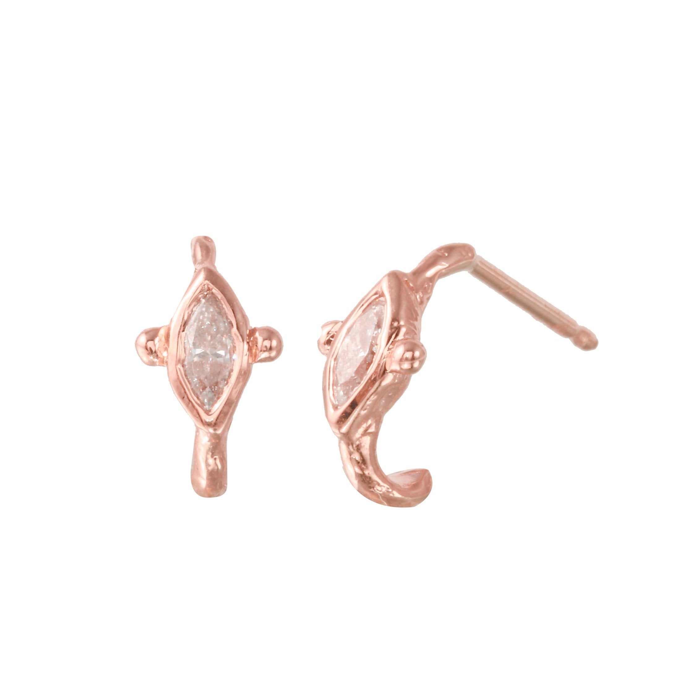 Marquise Diamond Half-Hoop Stud Stud Earrings Jaine K Designs Rose Gold Pair