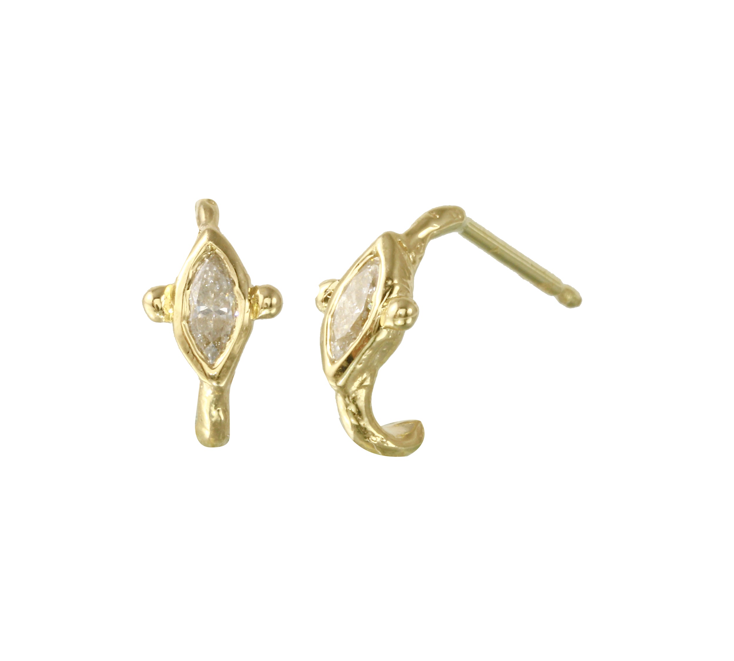 Marquise Half Hoop Stud, Diamond Stud Earrings Jaine K Designs Yellow Gold  