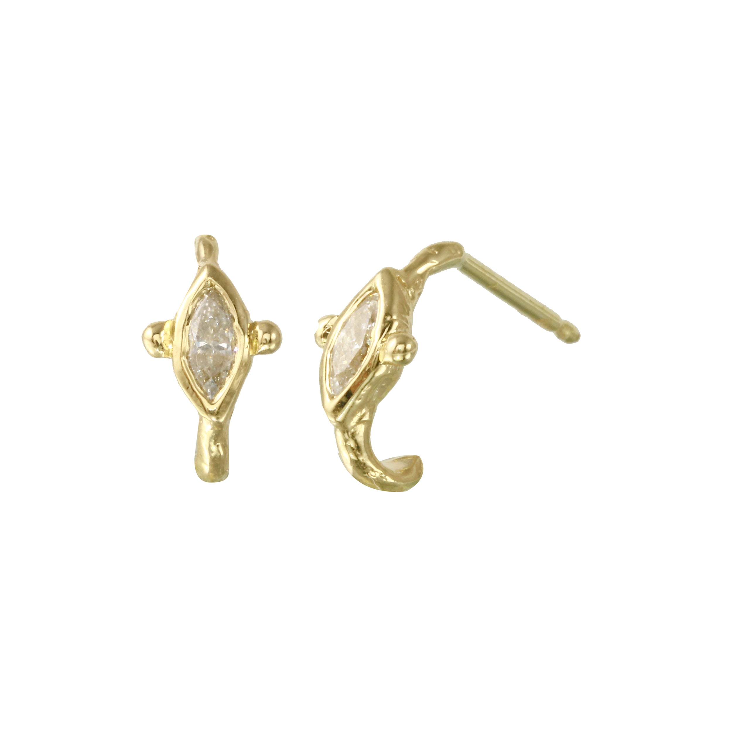 Marquise Half Hoop Stud, Diamond Stud Earrings Jaine K Designs Yellow Gold  