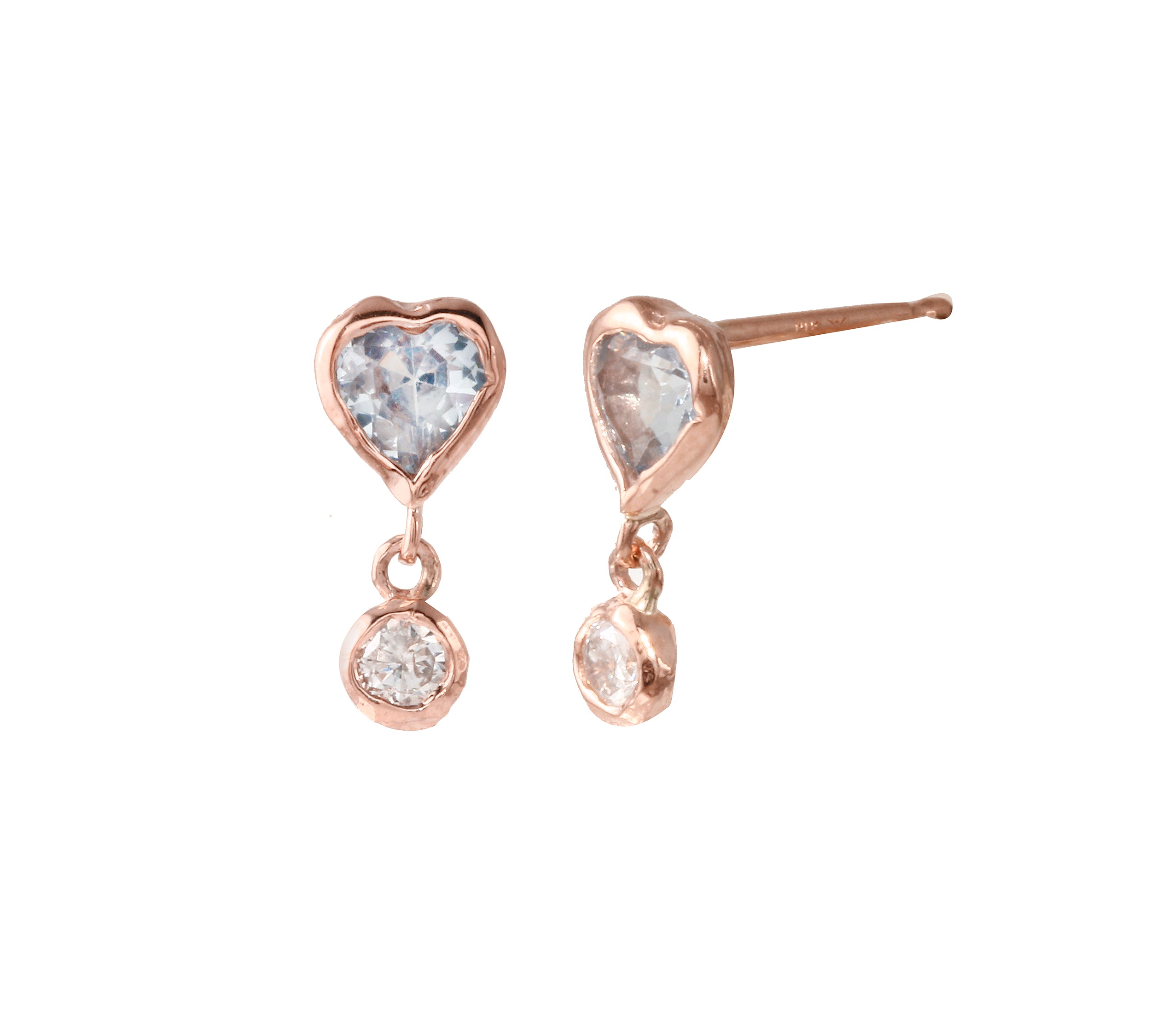 Heart Double Dangle Earring, Aquamarine Stud Earrings Jaine K Designs Rose Gold  