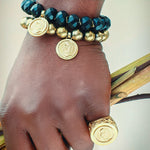 Golden Beaded Bracelet with Lioness Coin Beaded MAE + LANG   