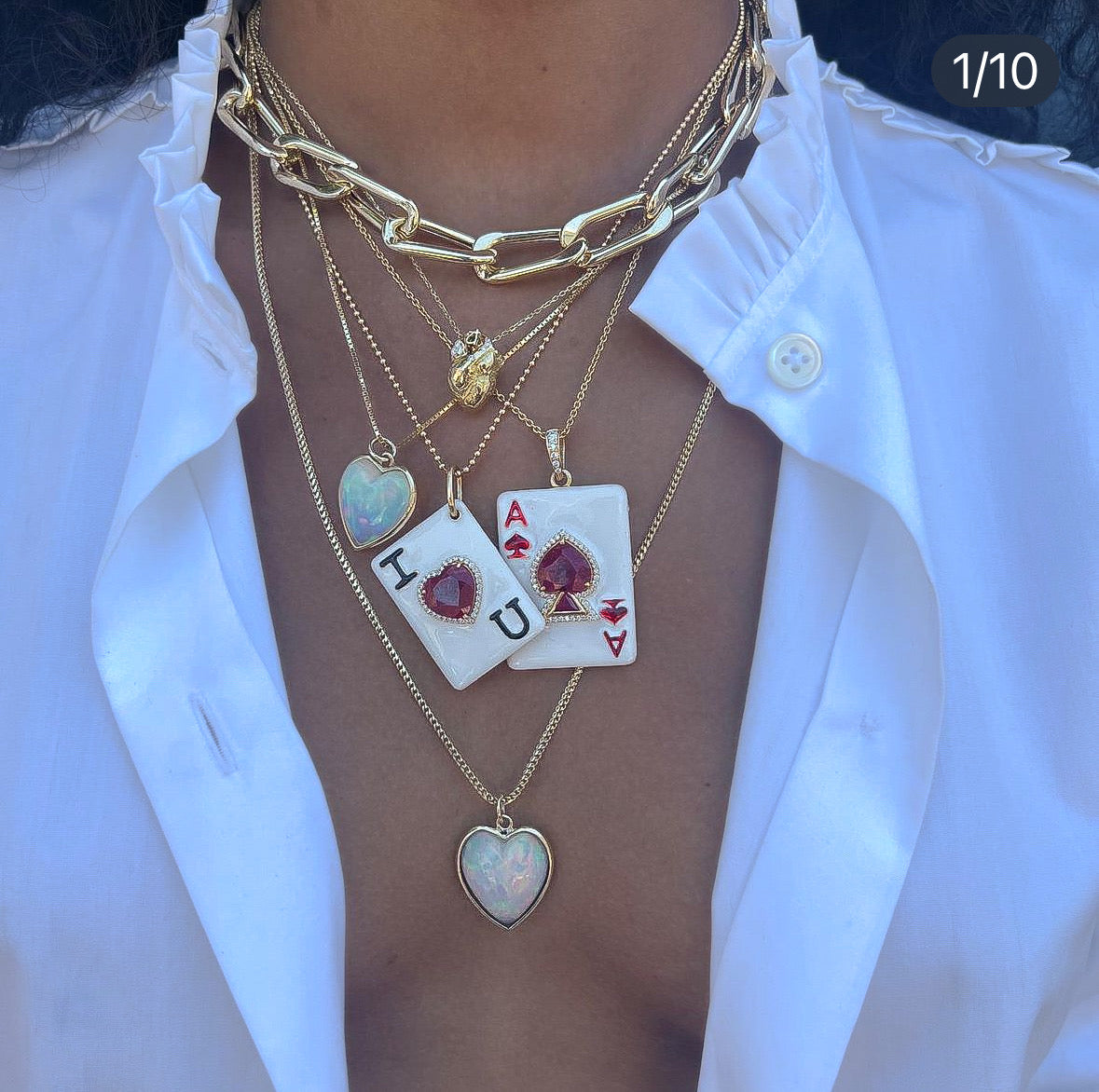 Ruby Ace of Hearts Necklace with Diamonds Pendant Necklace Hanut Singh