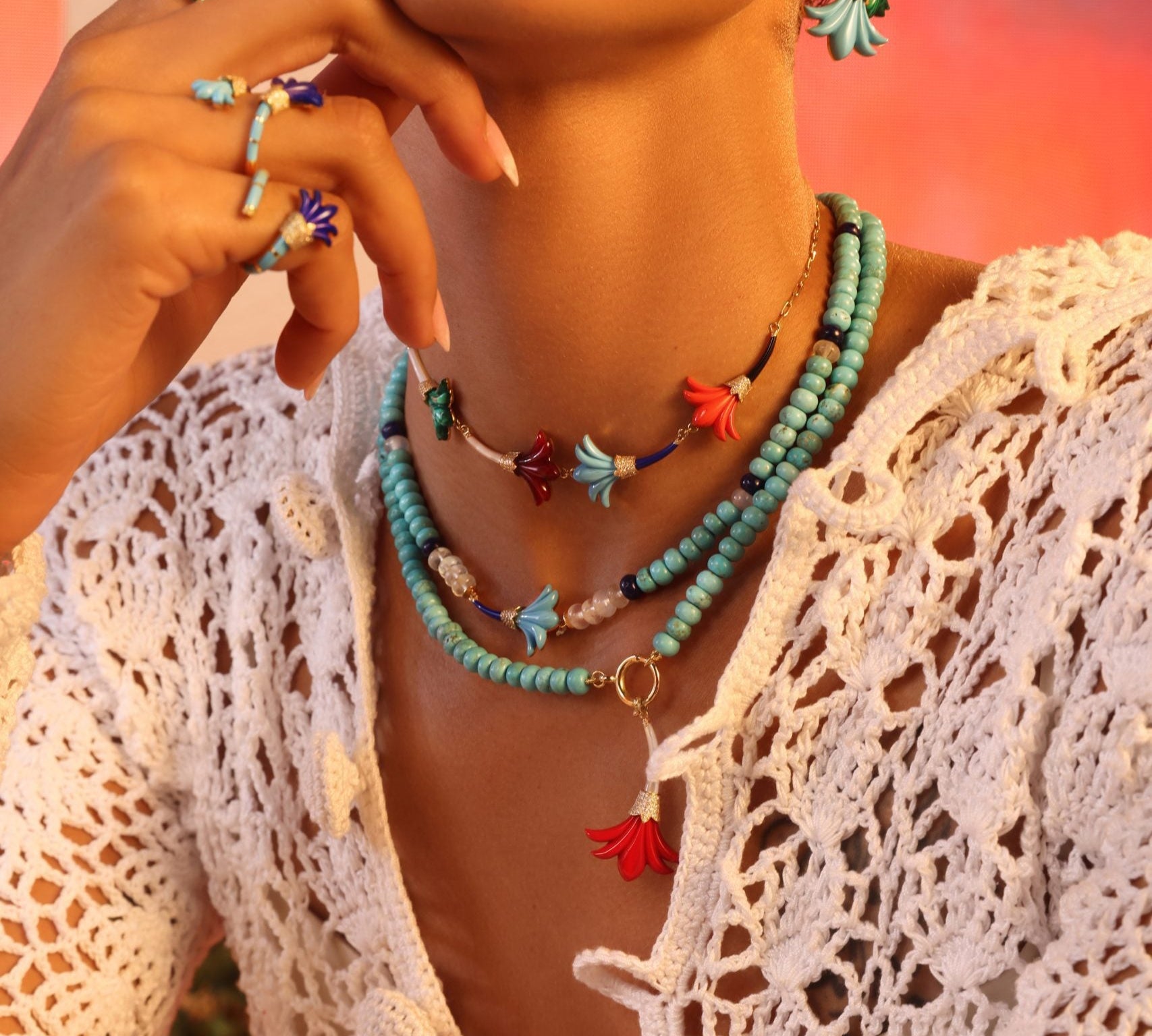 Turquoise Beaded Necklace Beaded Necklace Latelier Nawbar