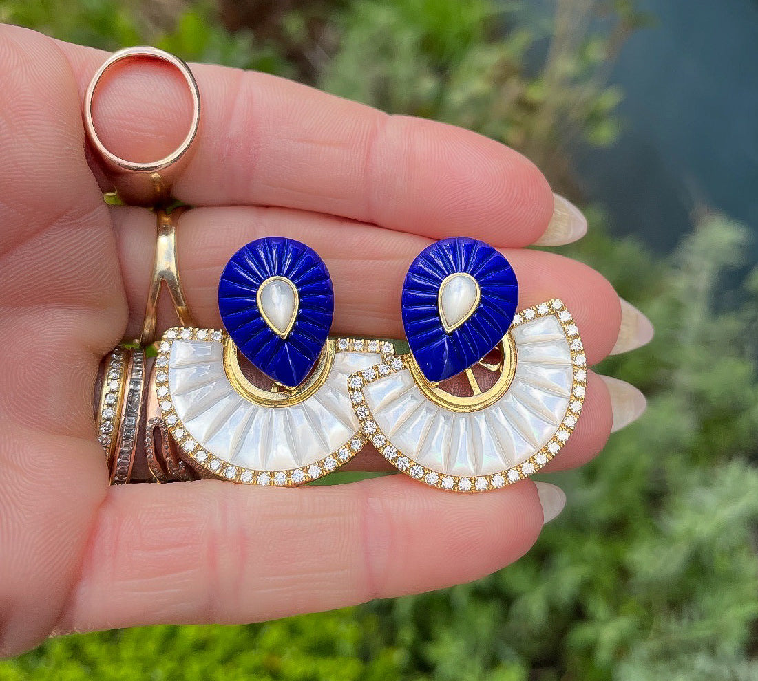 Bond Street Fan Lapis MOP Earrings, Large Statement Earrings Latelier Nawbar