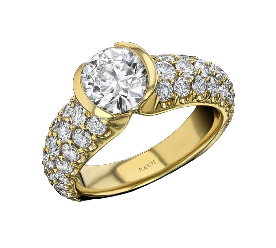 Diamond Encrusted Classic Half Bezel Solitaire Ring Cocktail Ring House of RAVN   