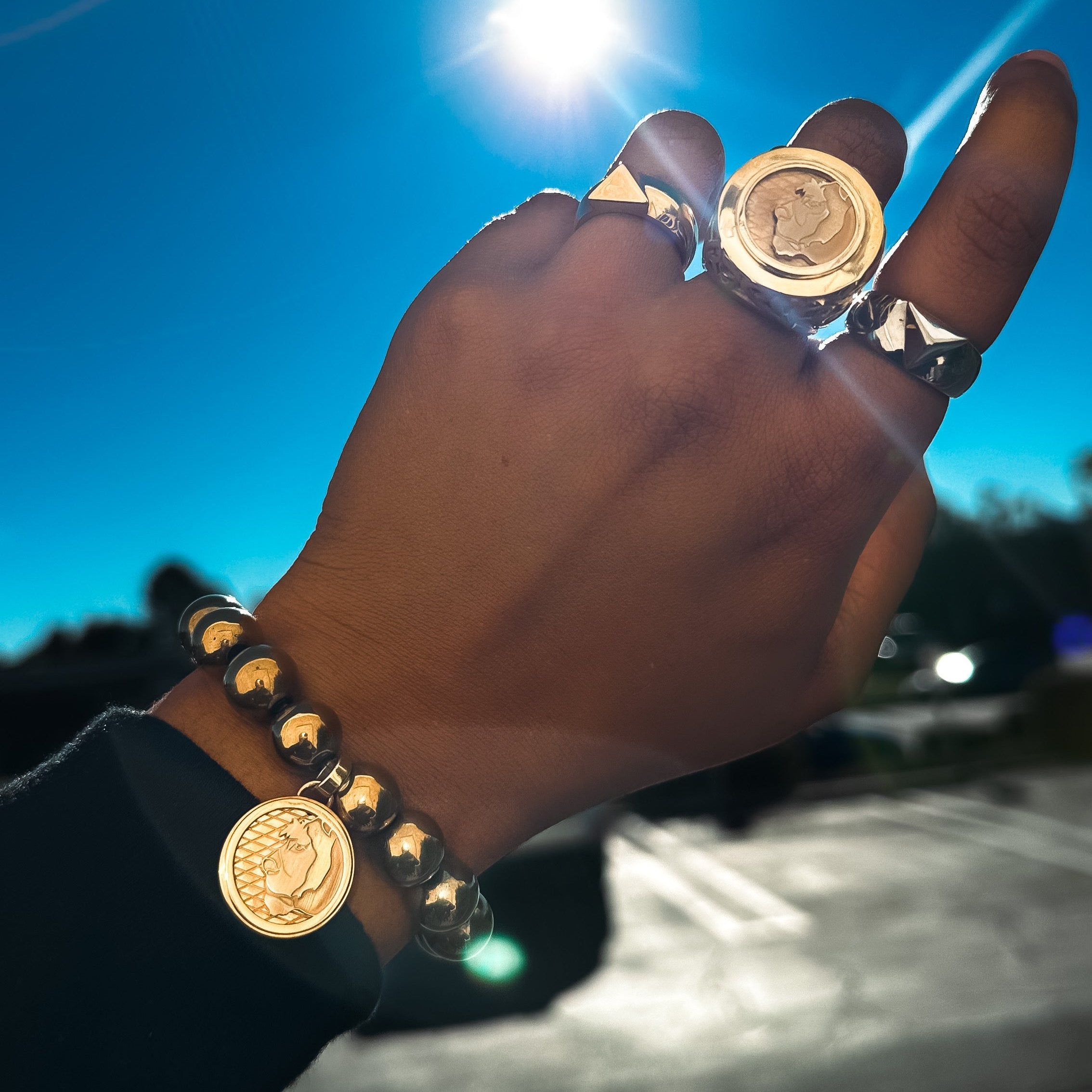 Golden Beaded Bracelet with Lioness Coin Beaded MAE + LANG   