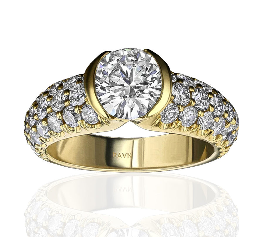 Diamond Encrusted Classic Half Bezel Solitaire Ring Cocktail Ring House of RAVN   