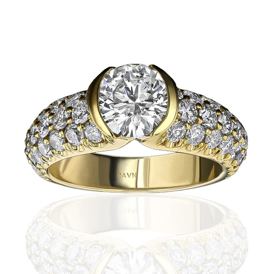 Diamond Encrusted Classic Half Bezel Solitaire Ring Cocktail Ring House of RAVN   