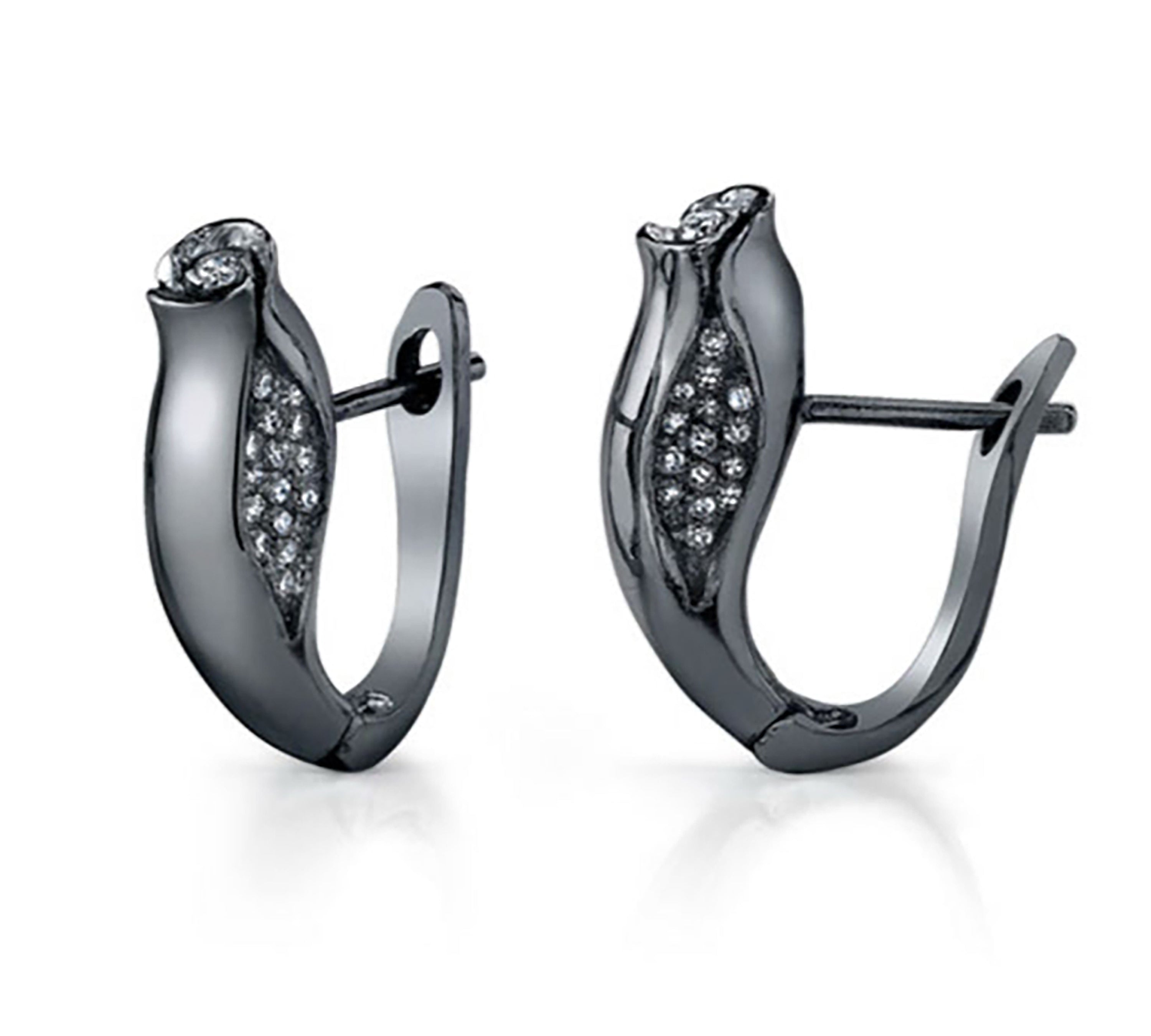 Diamond Rosebud Huggie Earrings Huggie Earrings Roseark Jewelry Black Rhodium White Gold