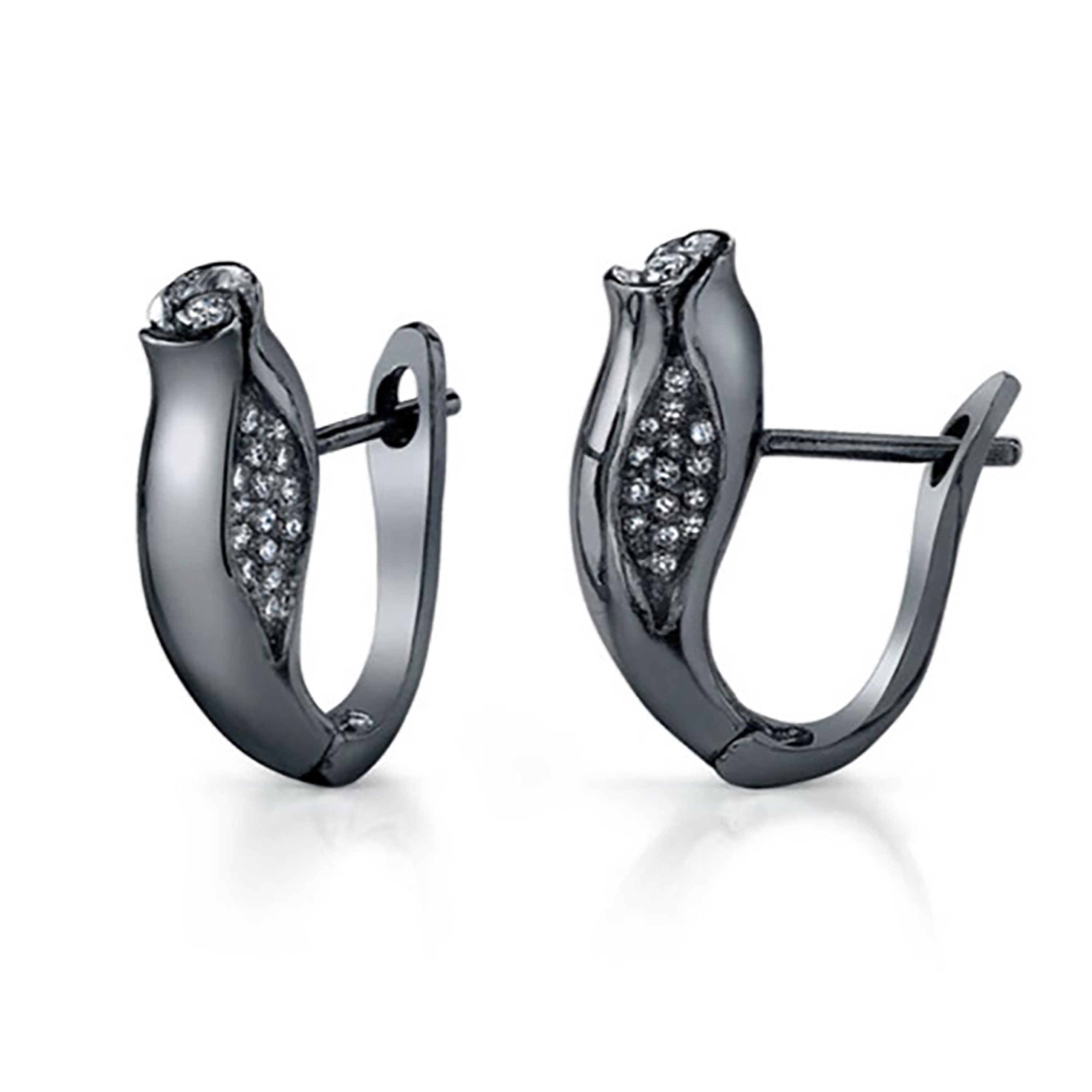 Diamond Rosebud Huggie Earrings Huggie Earrings Roseark Jewelry Black Rhodium White Gold