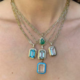 Rock Crystal Emerald-Cut Necklace with Turquoise Enamel Pendant Goshwara   