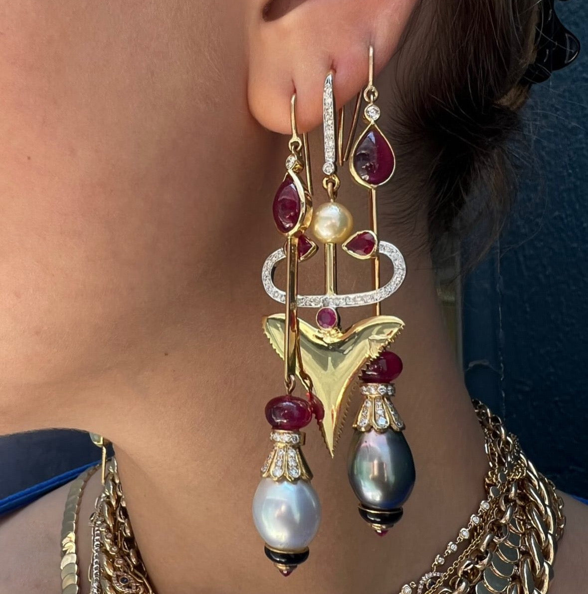 Pearl Ruby Drop Earrings Drop Hanut Singh   