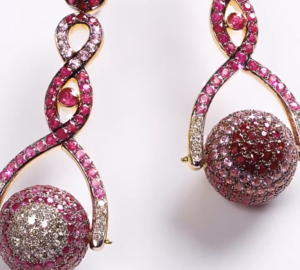 Ruby Pave Spinning Ball Drop Earrings Statement Carolyn Rodney   