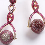 Ruby Pave Spinning Ball Drop Earrings Statement Carolyn Rodney   