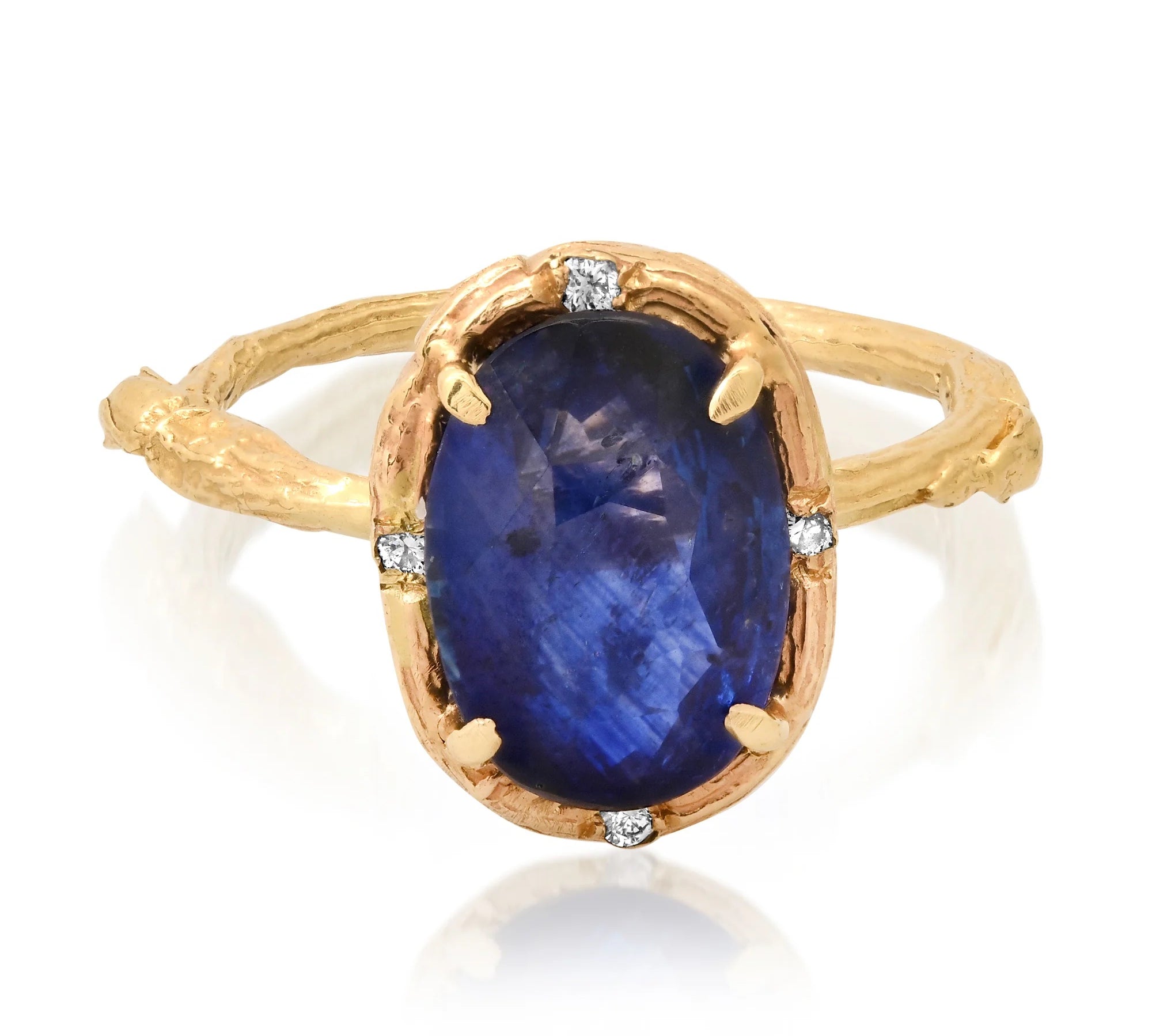 Ceylon Sapphire Ring with Diamonds Cocktail Elisabeth Bell Jewelry   