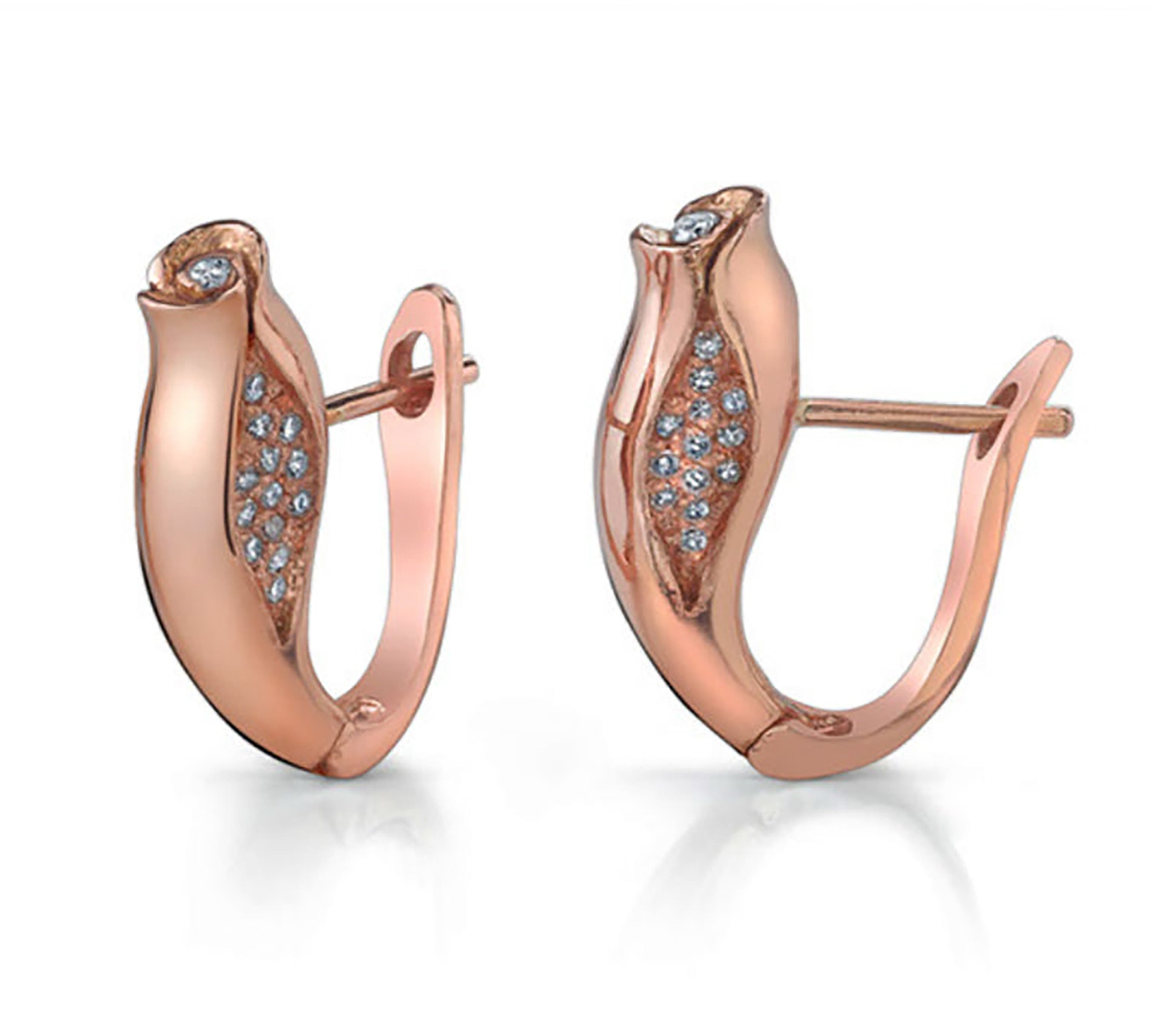 Diamond Rosebud Huggie Earrings Huggie Earrings Roseark Jewelry Rose Gold