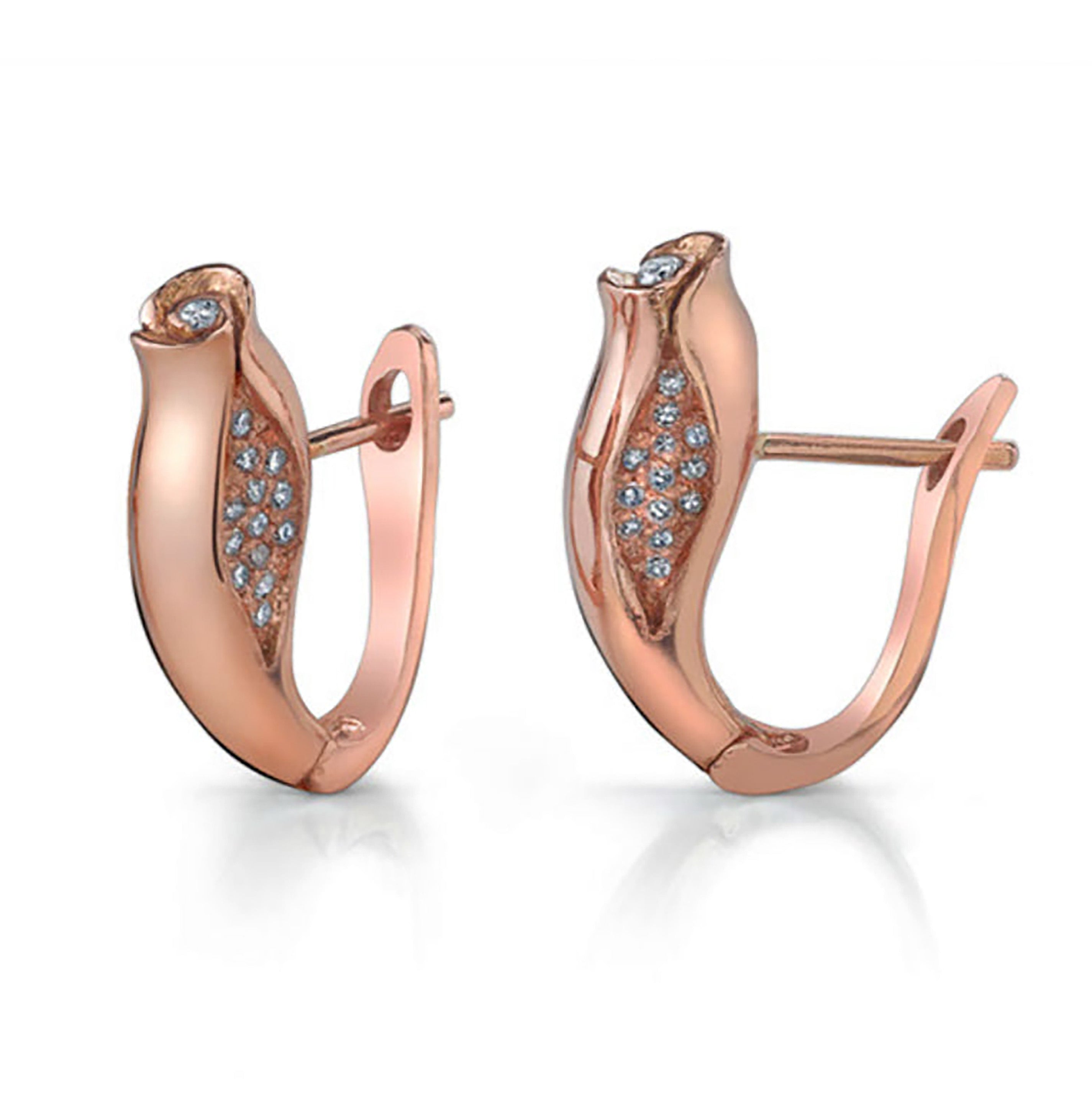 Diamond Rosebud Huggie Earrings Huggie Earrings Roseark Jewelry Rose Gold