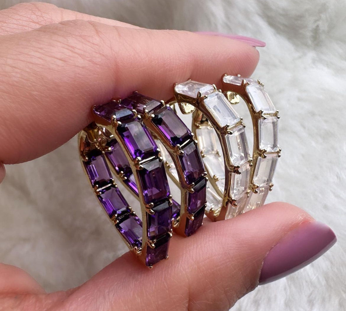 Amethyst Emerald-Cut Heart Hoops Hoops Goshwara   