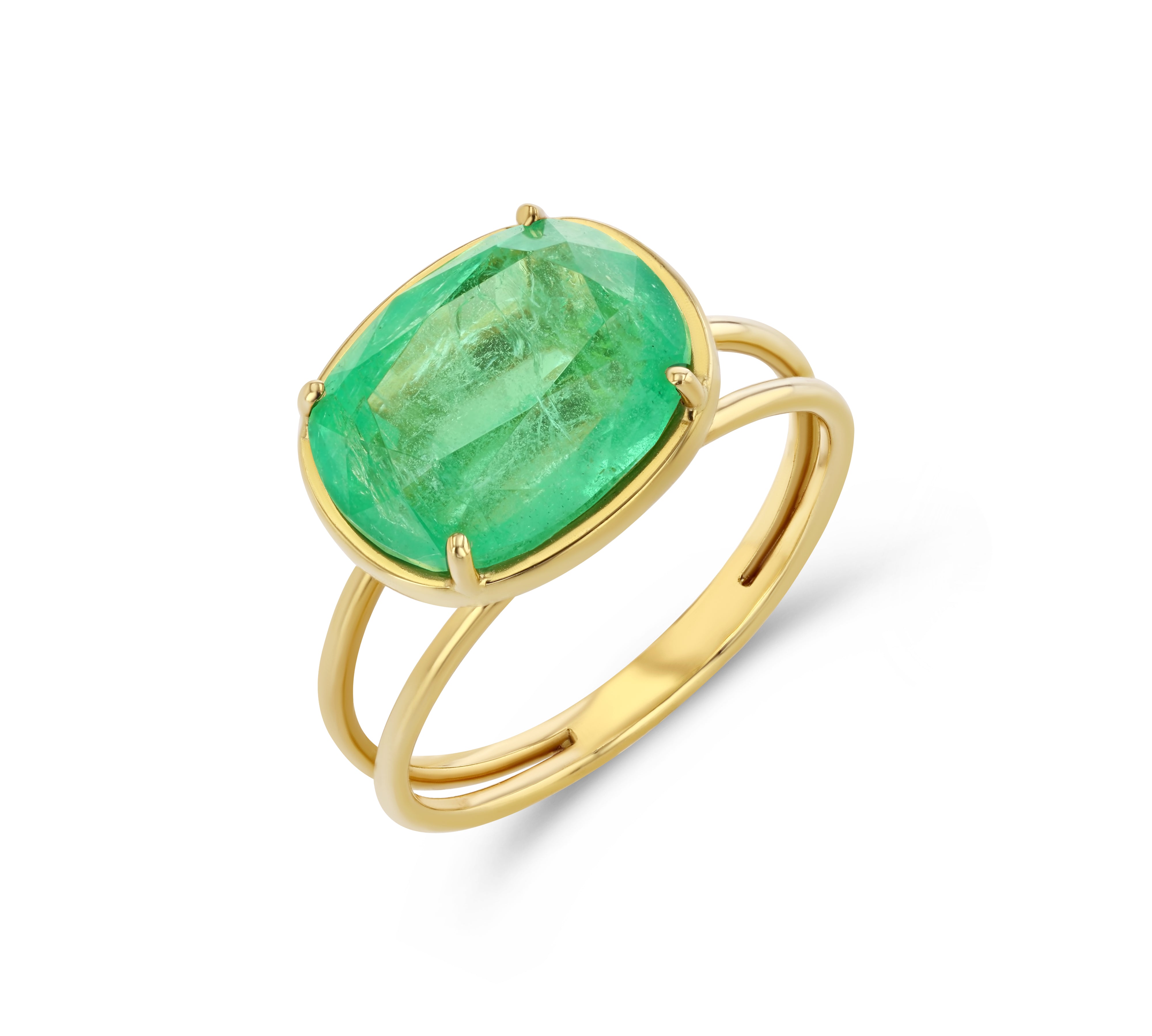 Oval Emerald Ring with Double Band Cocktail Ring Amy Gregg Jewelry 6  