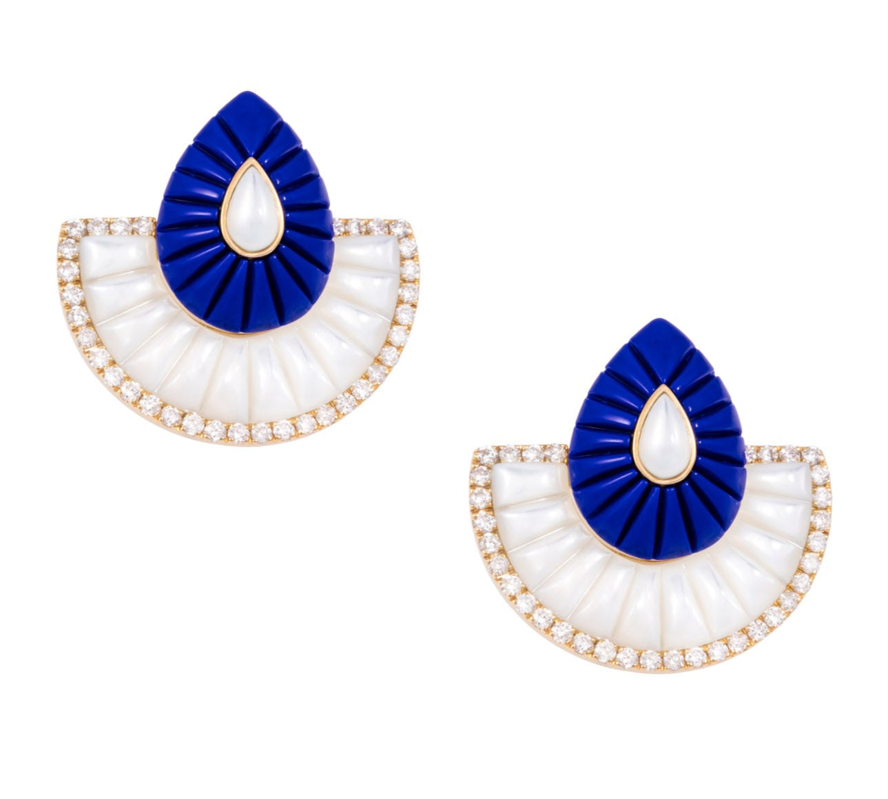 Bond Street Fan Lapis MOP Earrings, Large Statement Earrings Latelier Nawbar