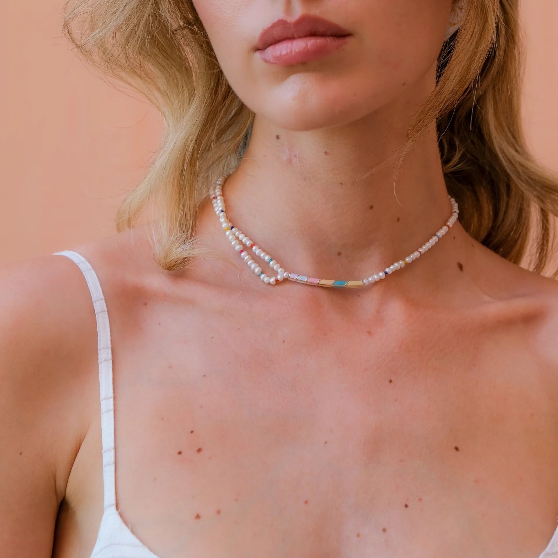Pastel Candy Stick Asymmetrical Pearl Choker Beaded Necklace The Finest Stack