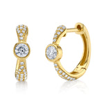 Pave Diamond and Bezel Mini Hoop Hoop Earrings Roseark Deux Pair