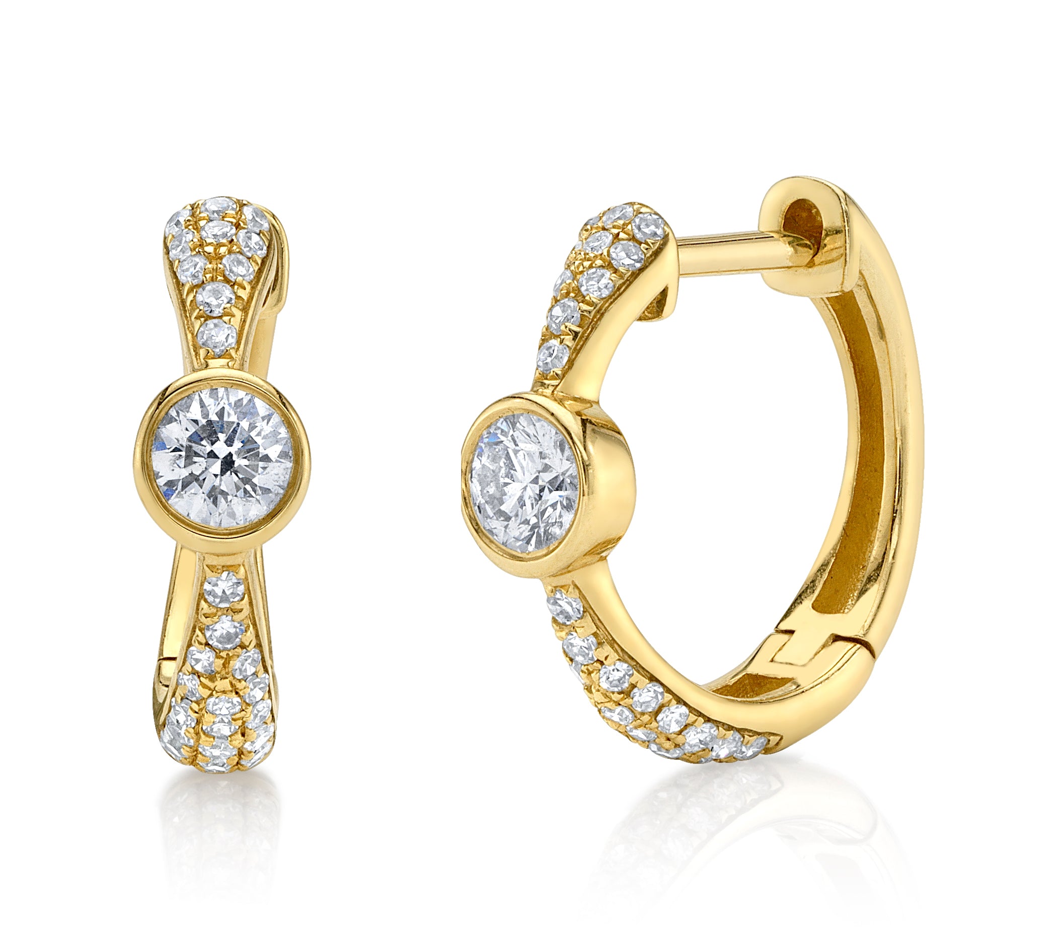 Pave Diamond and Bezel Mini Hoop Hoop Earrings Roseark Deux Pair