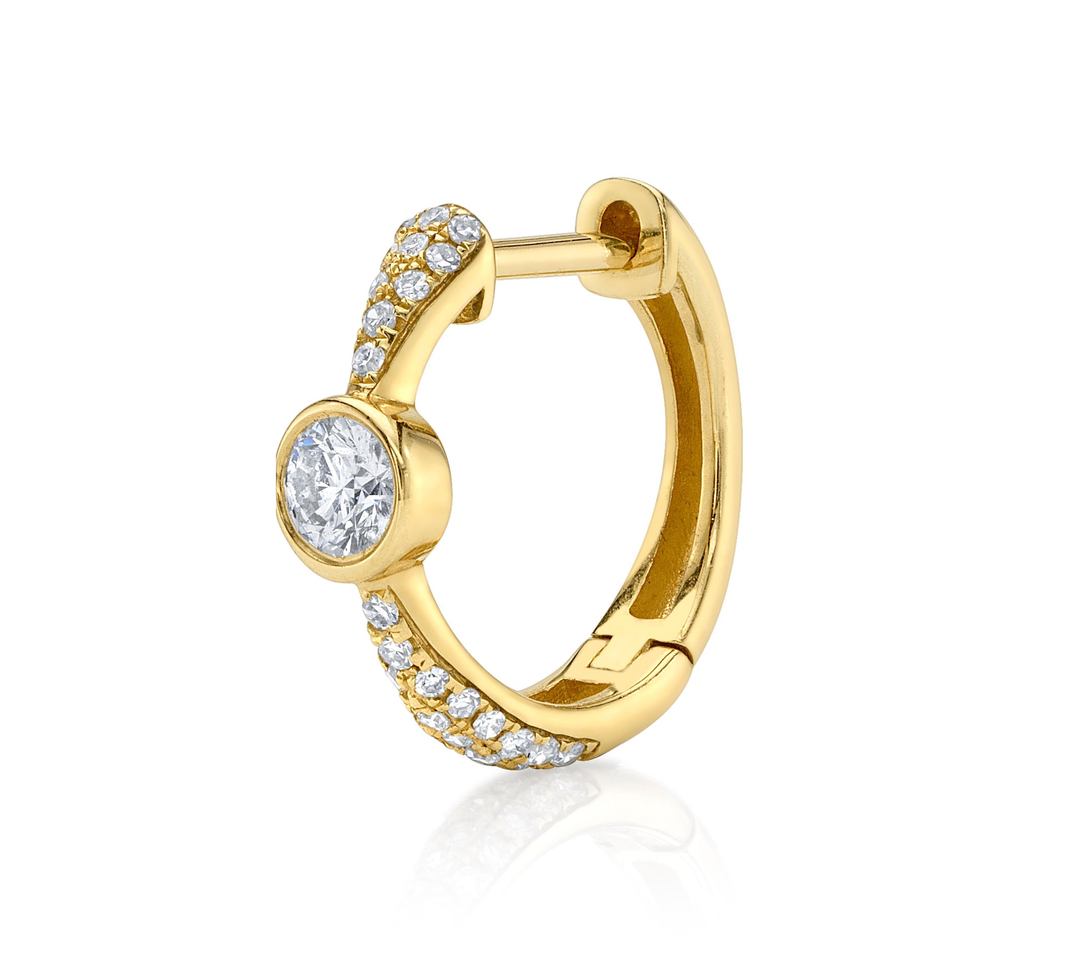 Pave Diamond and Bezel Mini Hoop Hoop Earrings Roseark Deux Single
