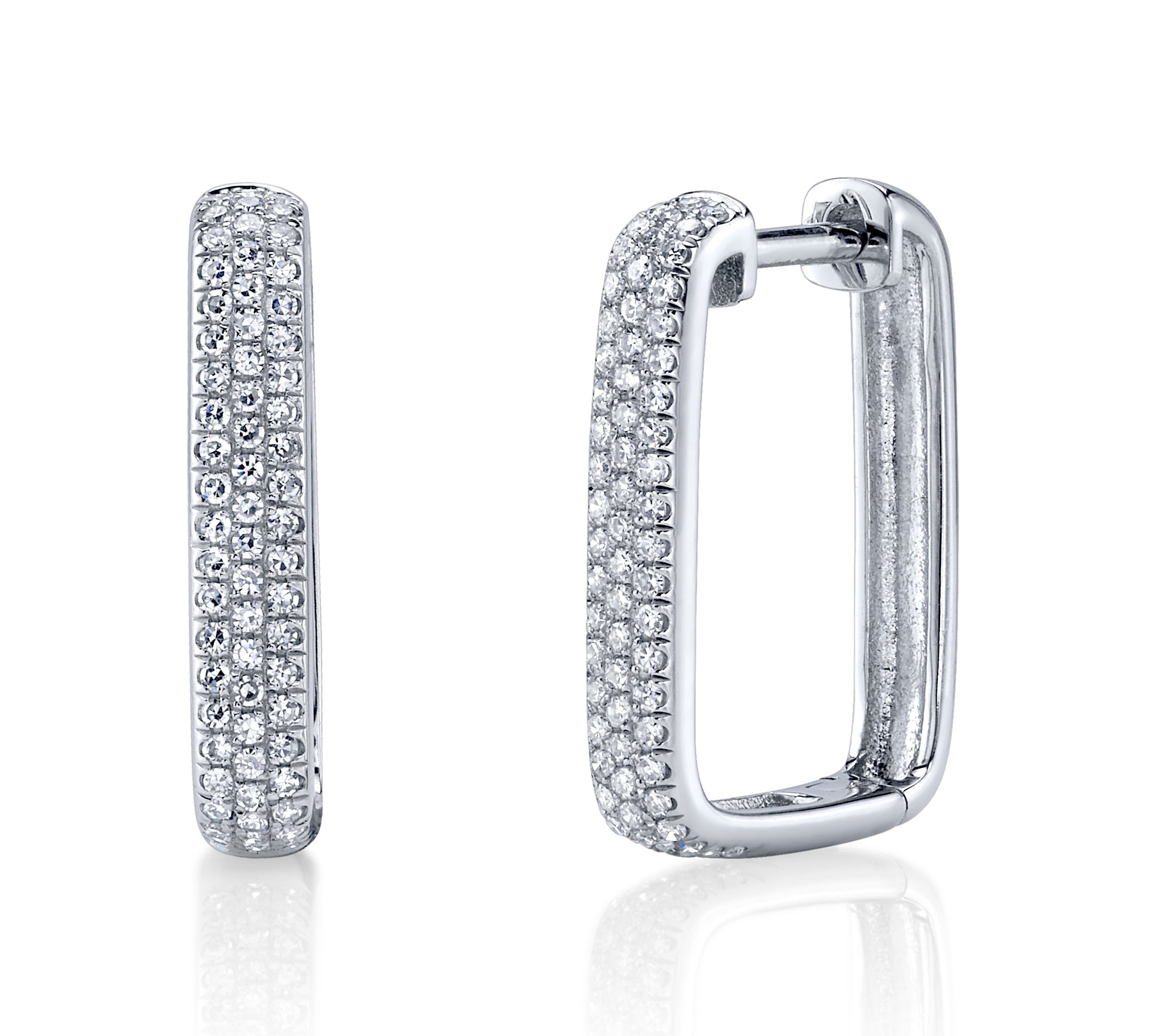 Pave Diamond Rectangle Hoop Hoop Earrings Roseark Deux Pair White Gold