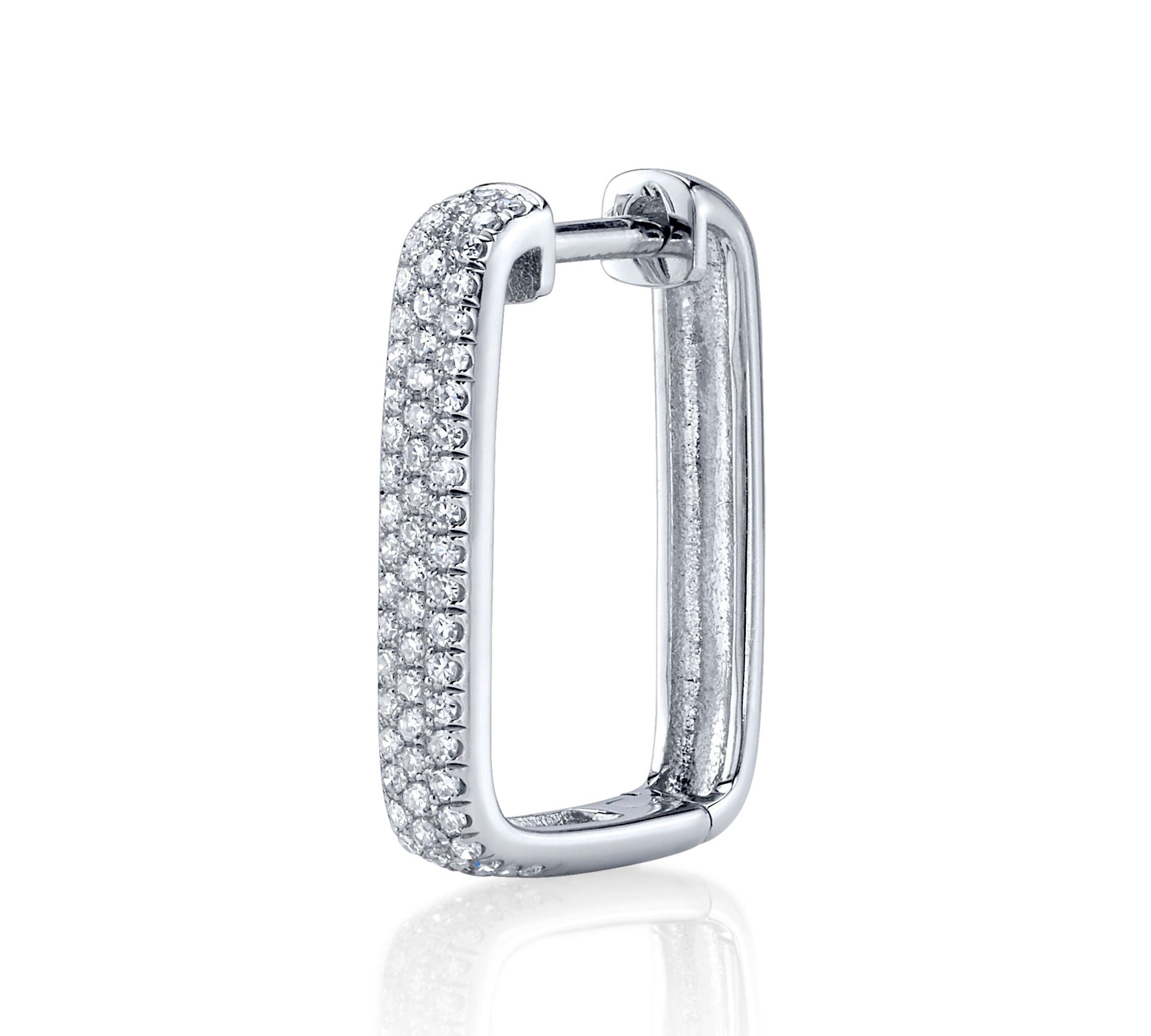 Pave Diamond Rectangle Hoop Hoops Earrings Roseark Deux White Gold Single 