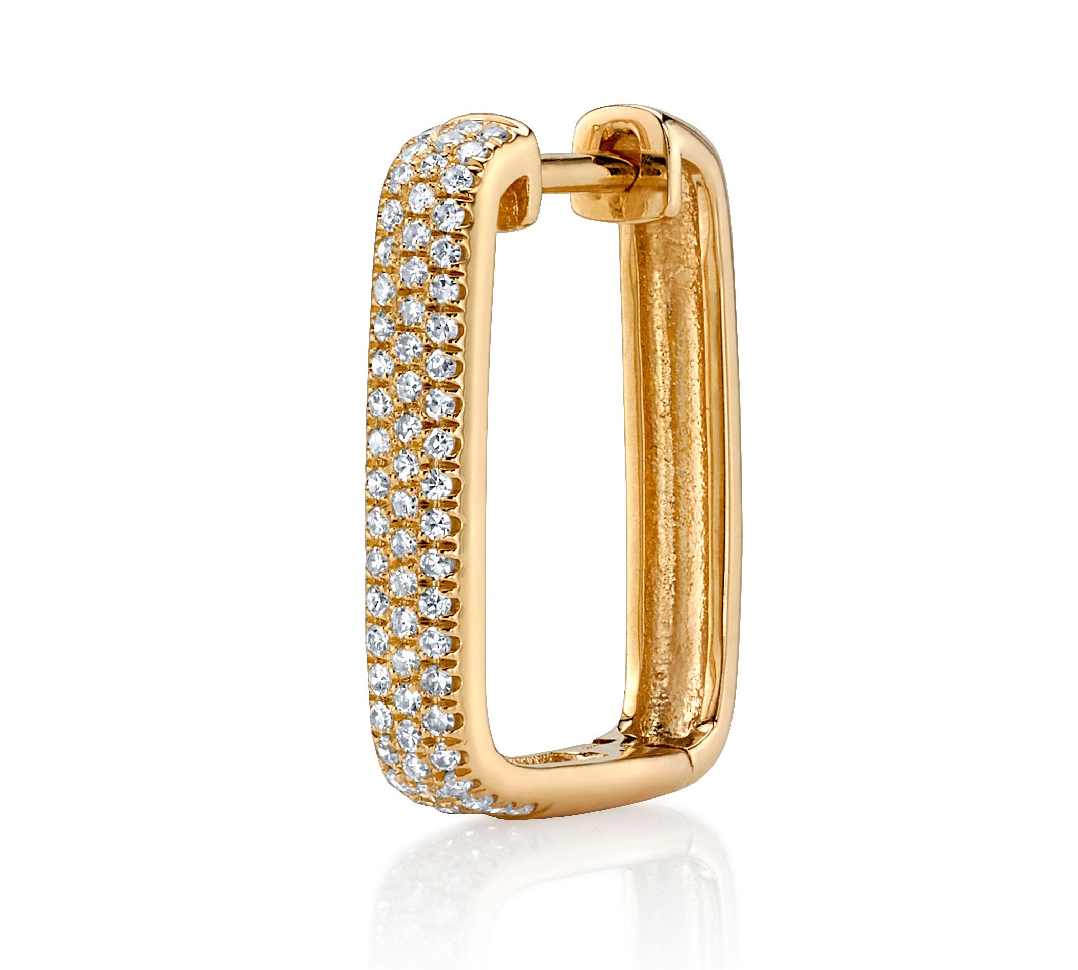 Pave Diamond Rectangle Hoop Hoops Earrings Roseark Deux Yellow Gold Single 