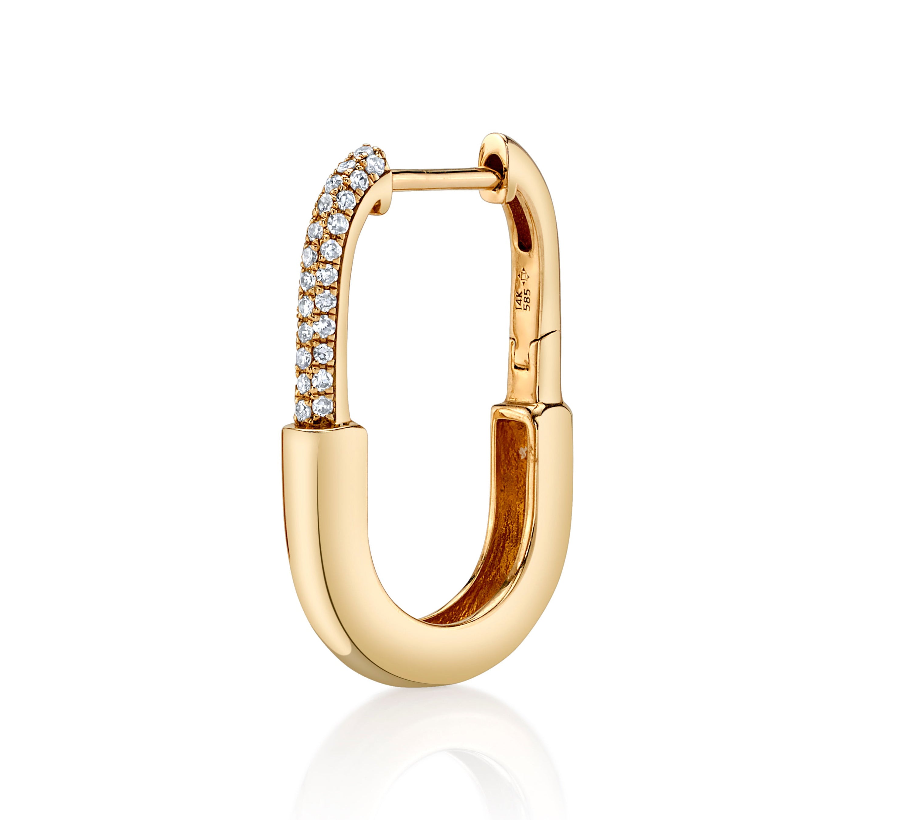 Pave Diamond Carbiner Hoop Hoops Earrings Roseark Deux Single Yellow Gold 