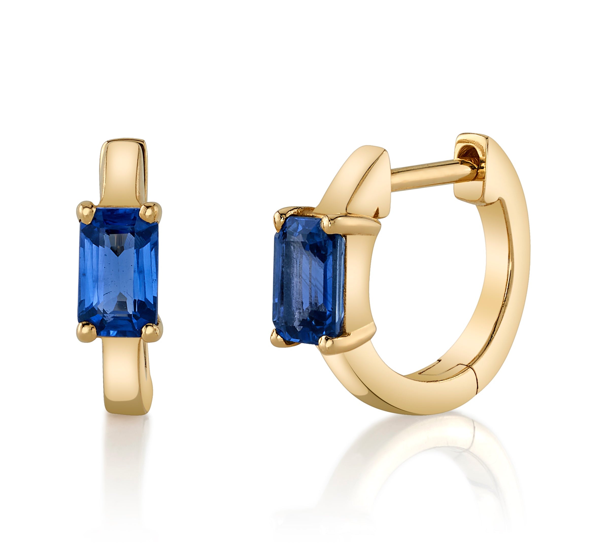 Precious-Stone Baguette Huggie Huggie Earrings Roseark Deux Pair Blue Sapphire 